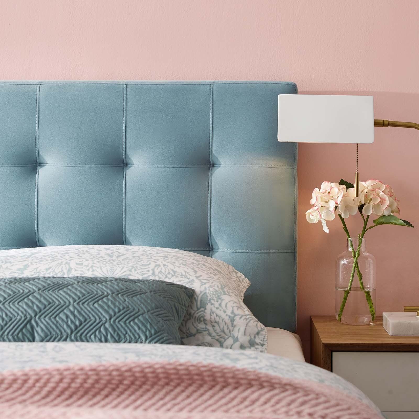 Lily Biscuit Tufted Velvet Headboard, Light Blue, large