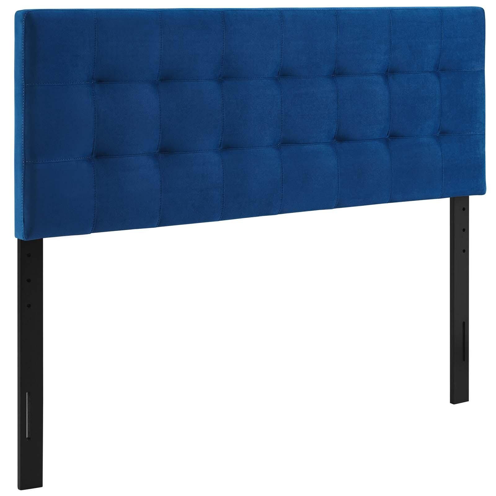 Lily Biscuit Tufted Velvet Headboard, Navy, large