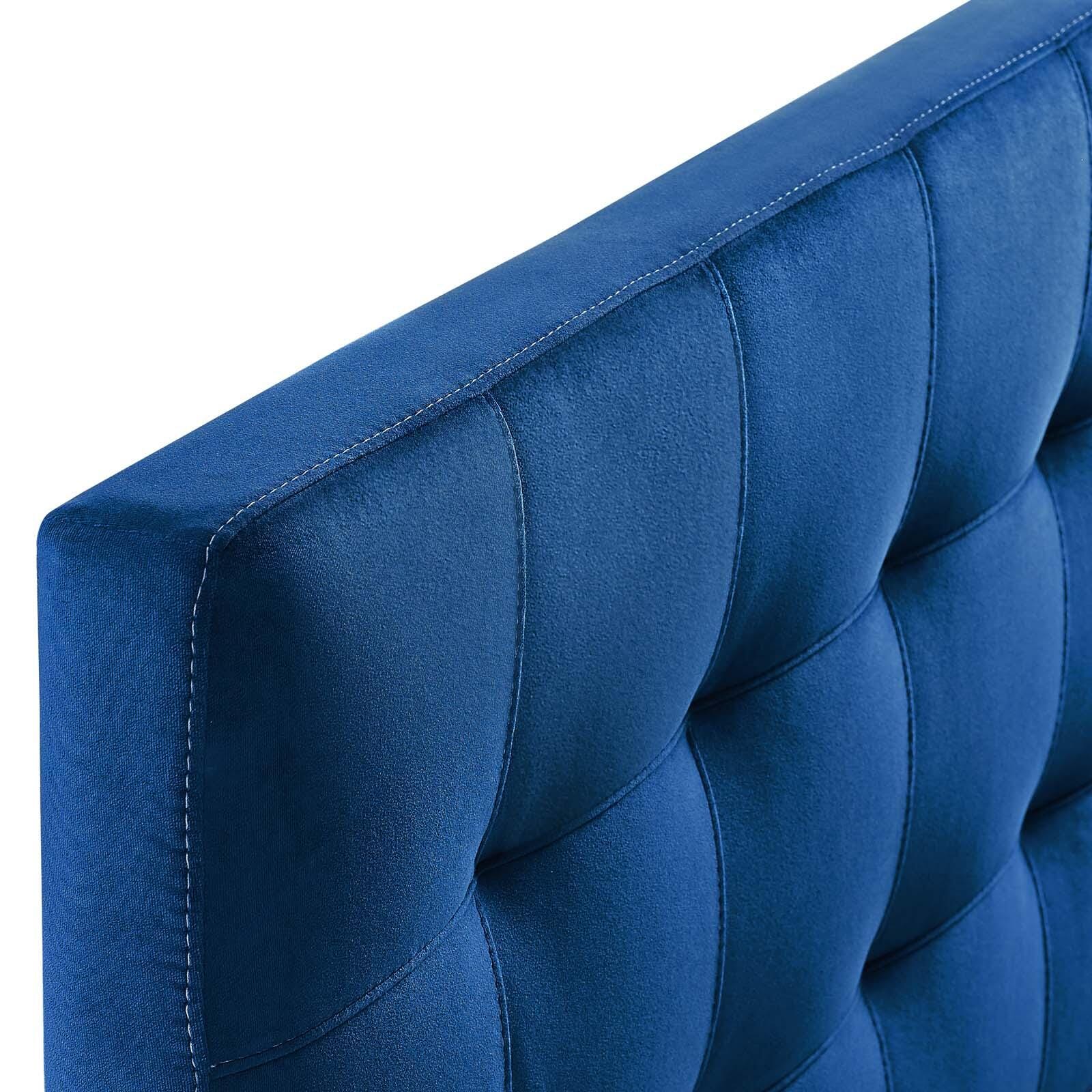 Lily Biscuit Tufted Velvet Headboard, Navy, large