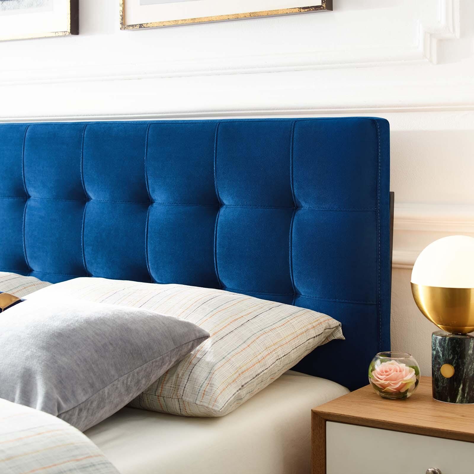 Lily Biscuit Tufted Velvet Headboard, Navy, large