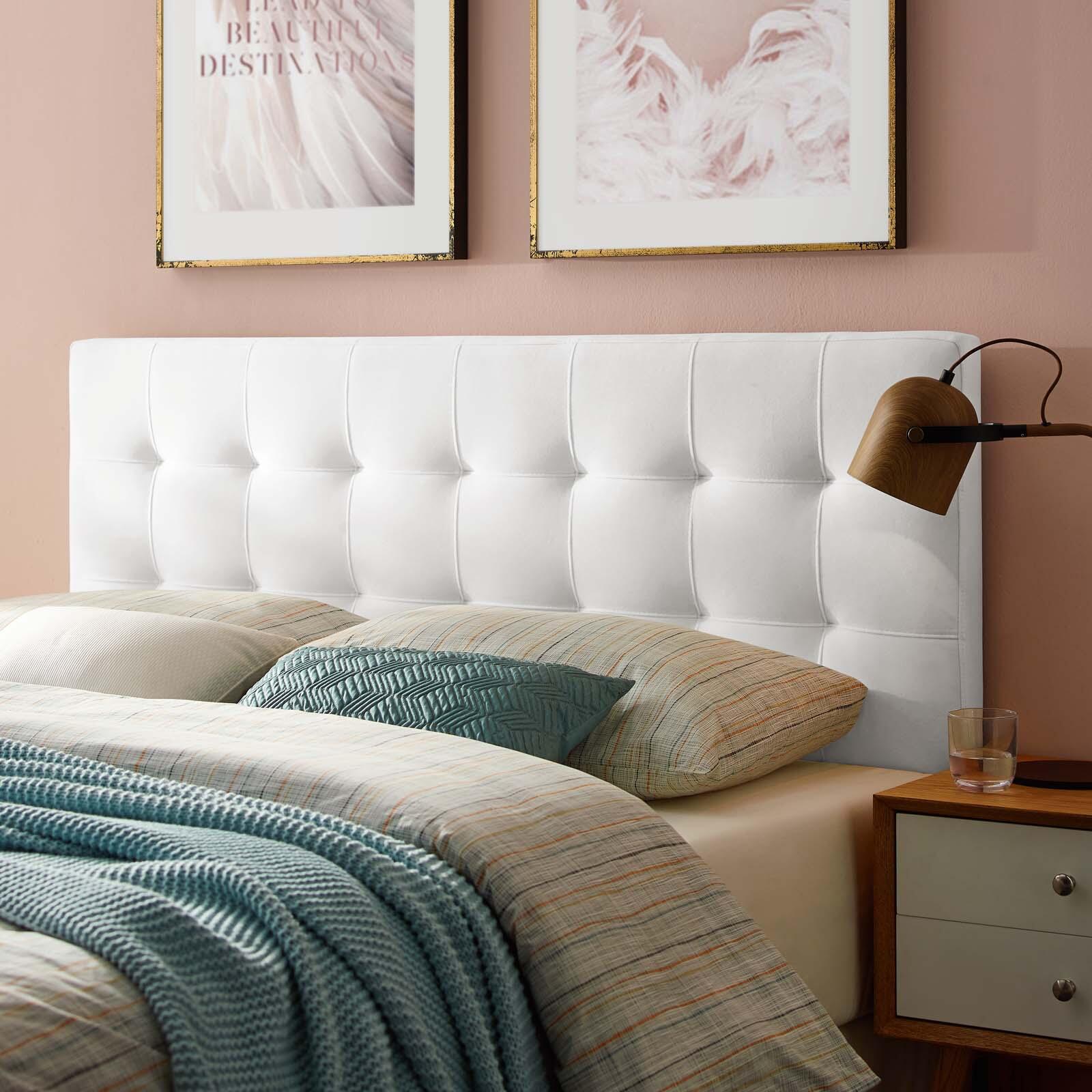 Lily Biscuit Tufted Velvet Headboard, White, large