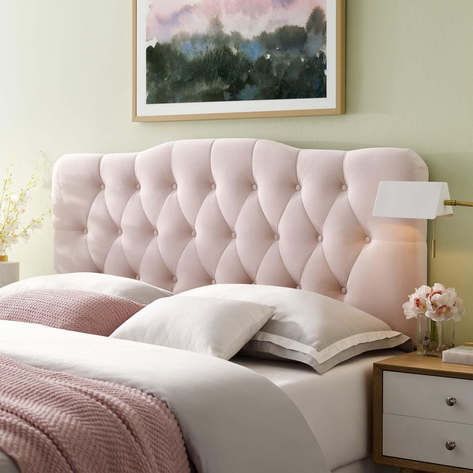 Annabel King Diamond Tufted Velvet Headboard, Pink, rollover