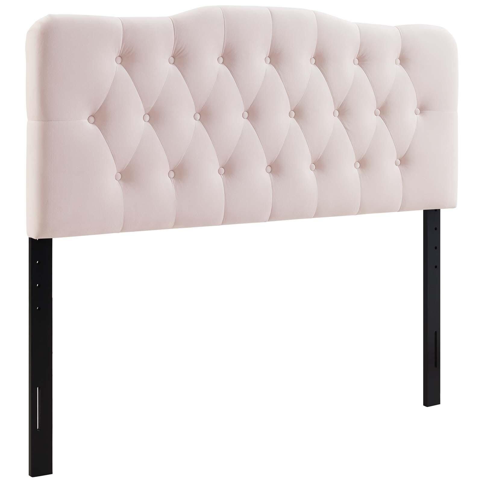 Annabel King Diamond Tufted Velvet Headboard, Pink, large