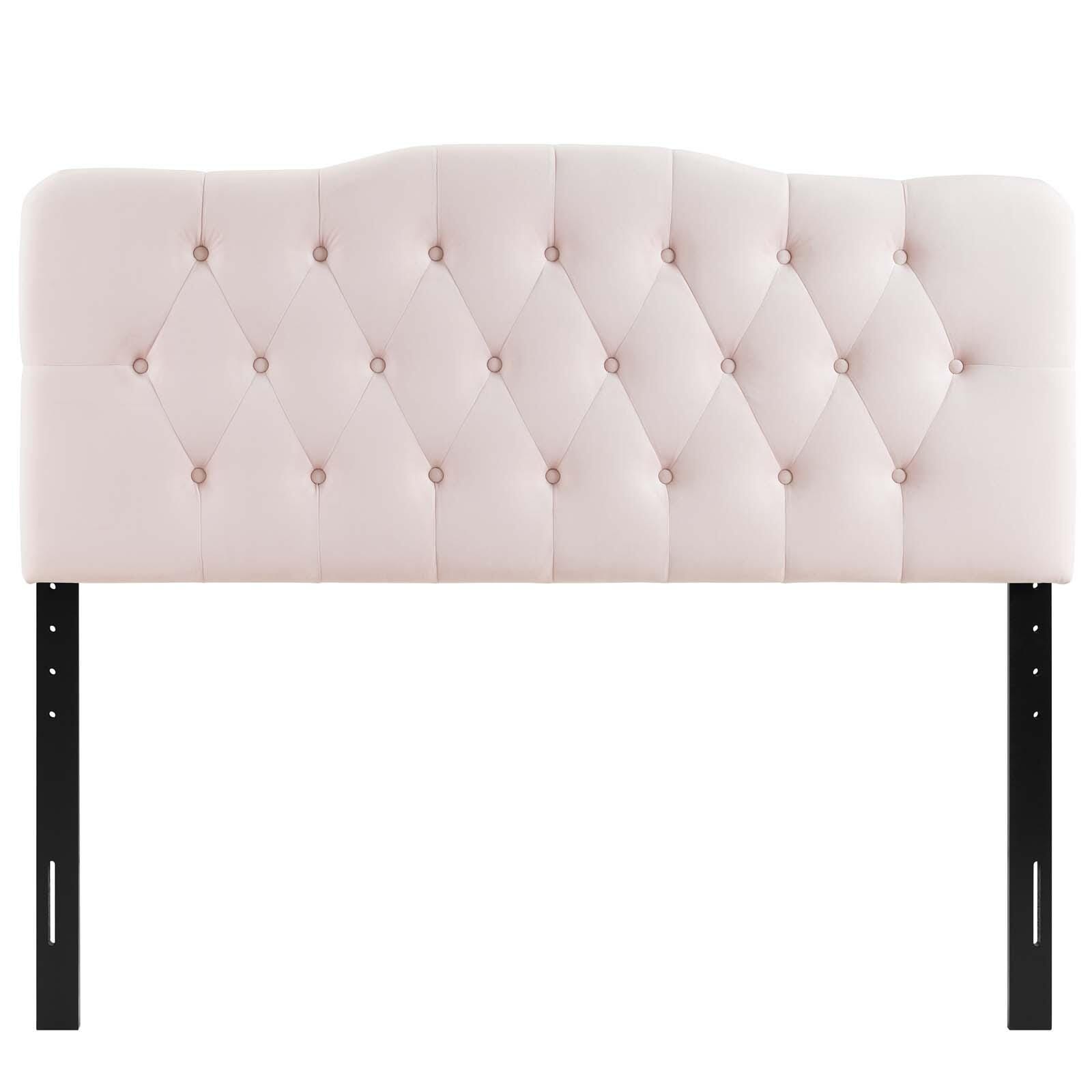 Annabel King Diamond Tufted Velvet Headboard, Pink, large