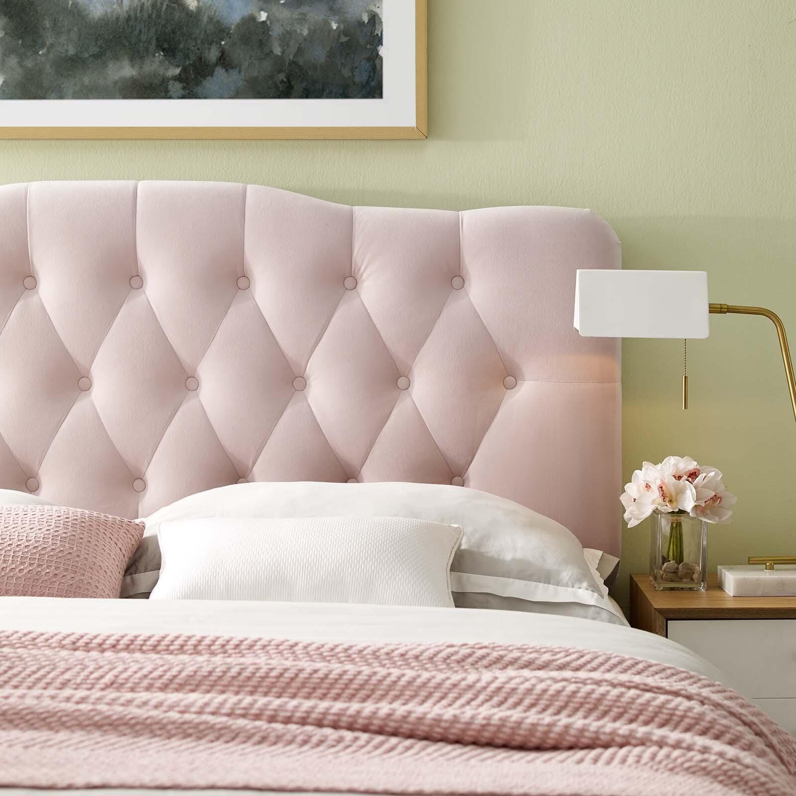 Annabel King Diamond Tufted Velvet Headboard, Pink, large