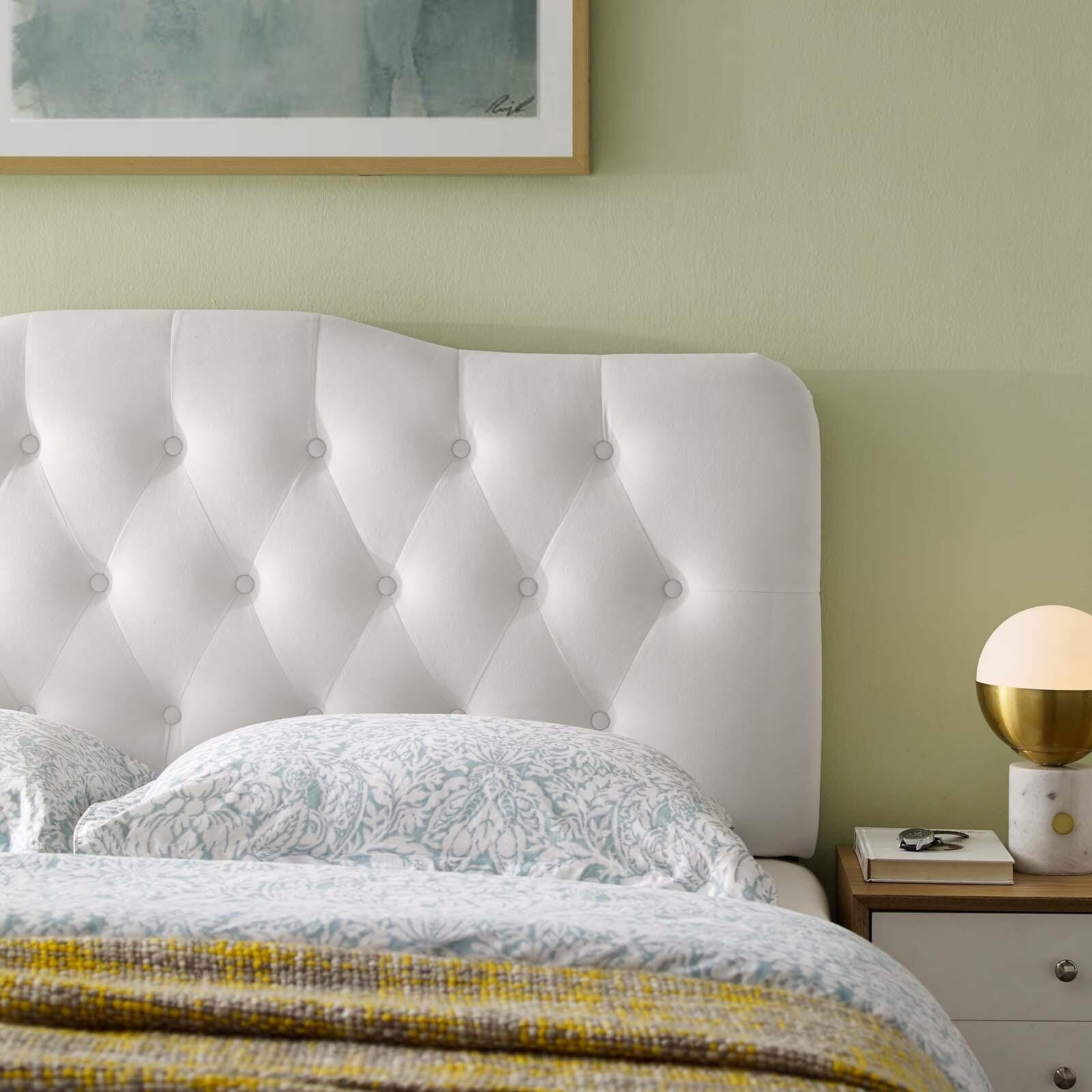 Annabel King Diamond Tufted Velvet Headboard, White, large