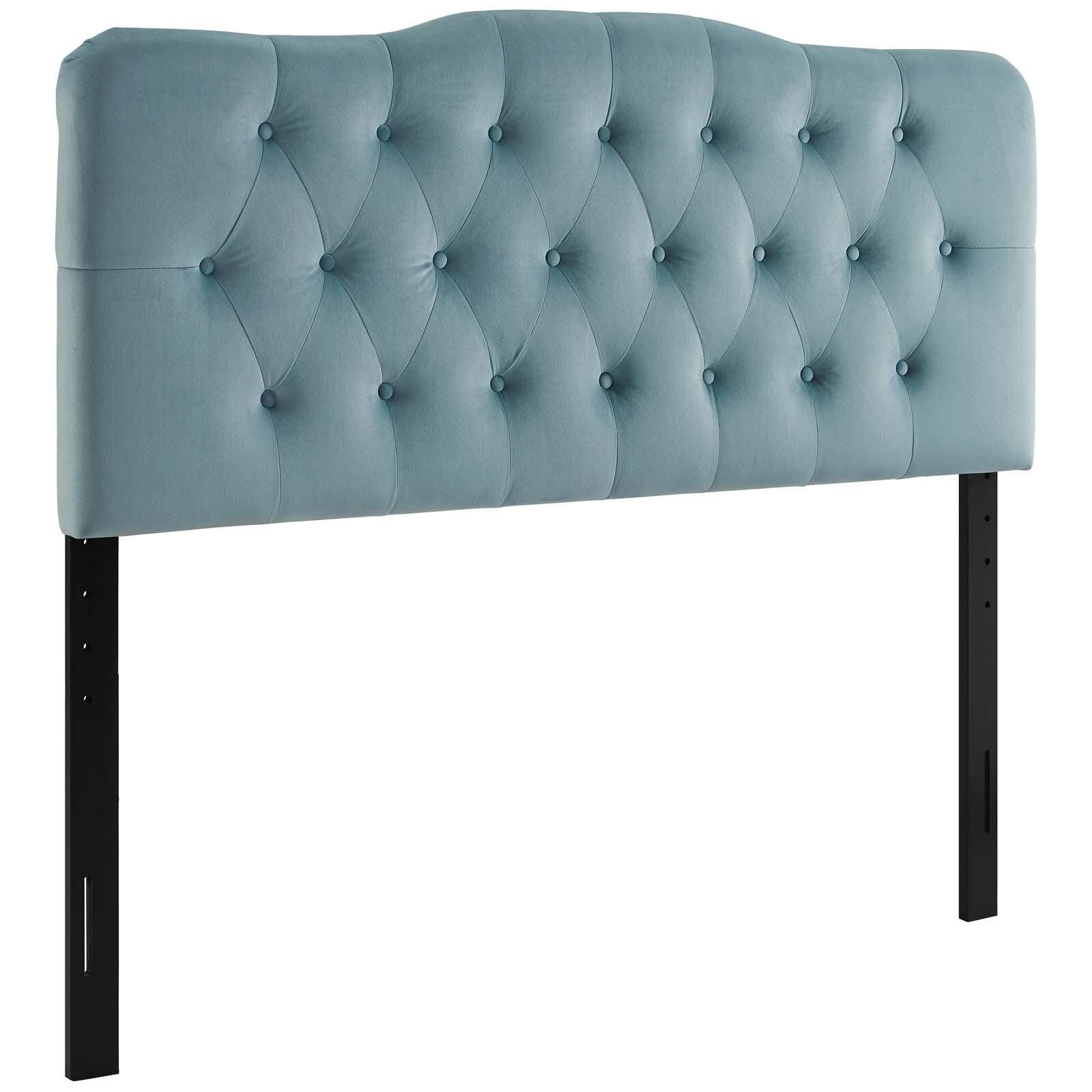 Annabel Queen Diamond Tufted Velvet Headboard, Light Blue, large