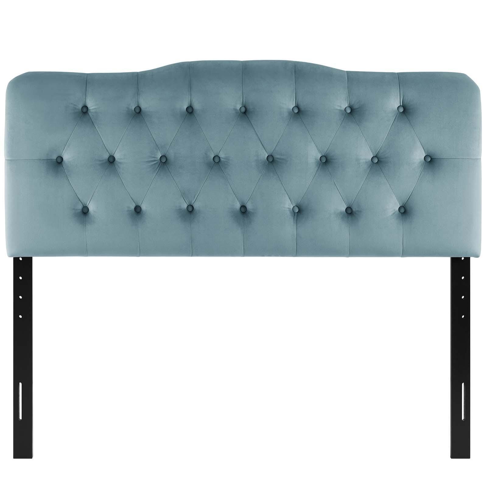 Annabel Queen Diamond Tufted Velvet Headboard, Light Blue, large