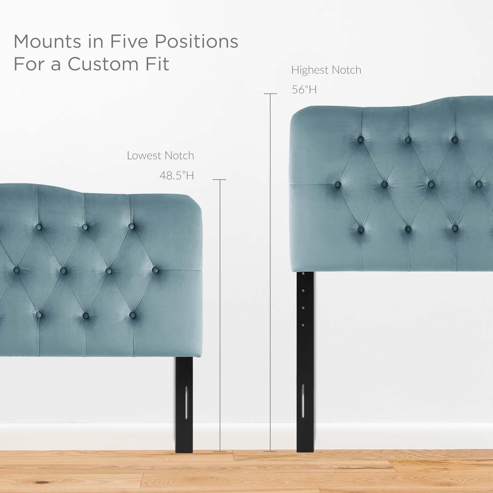 Annabel Queen Diamond Tufted Velvet Headboard, Light Blue, large