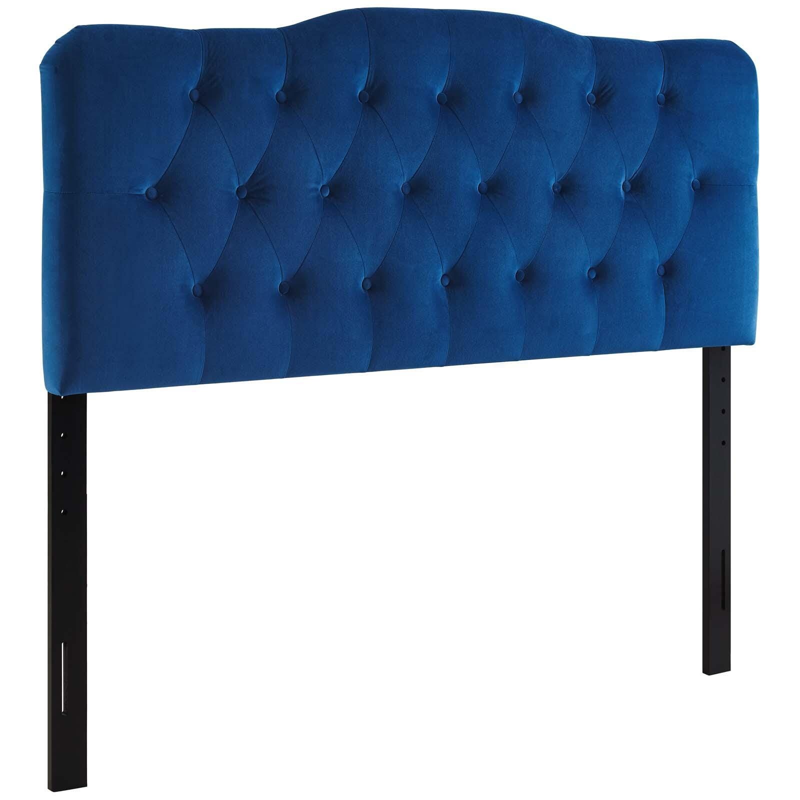 Annabel Queen Diamond Tufted Velvet Headboard, Navy, large