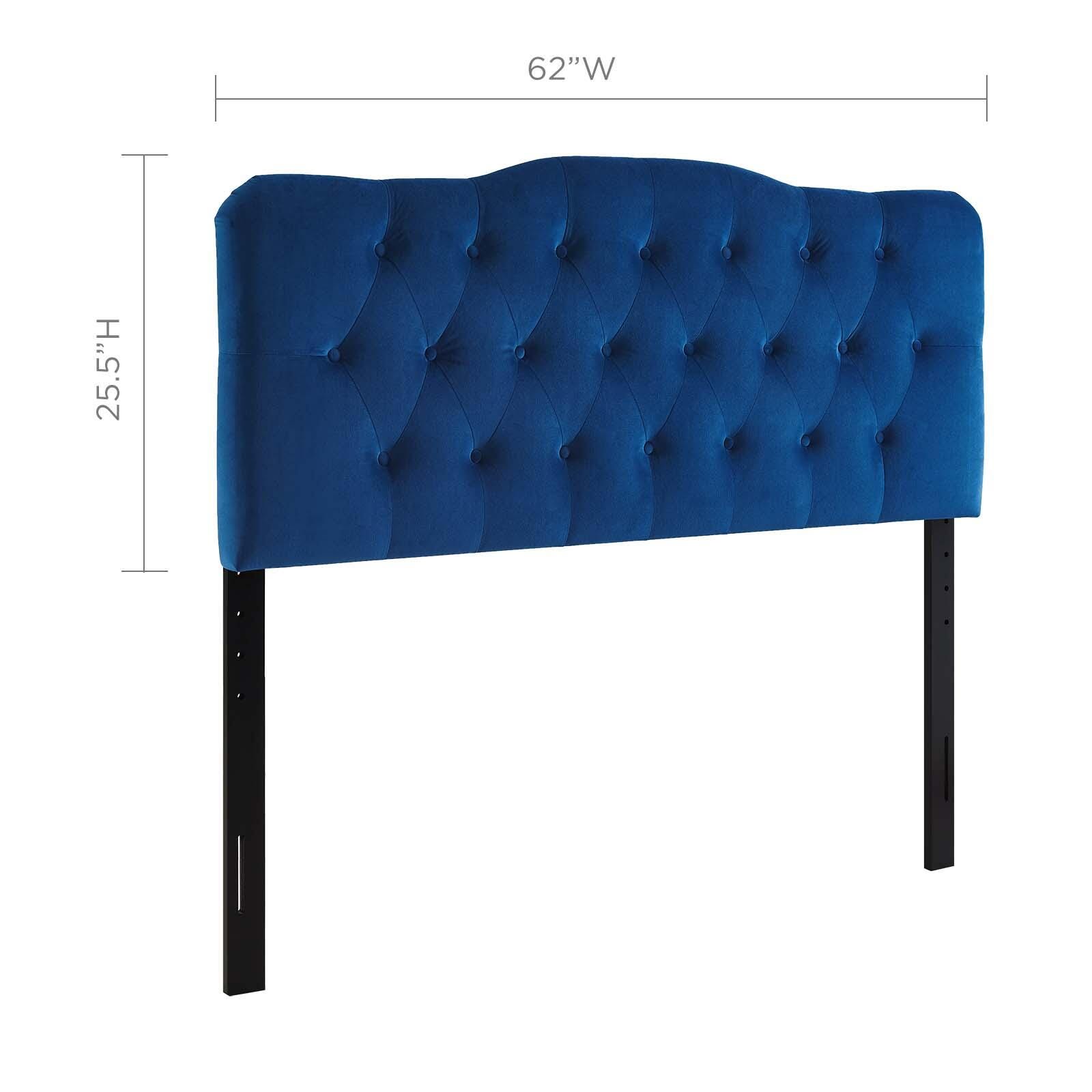 Annabel Queen Diamond Tufted Velvet Headboard, Navy, large