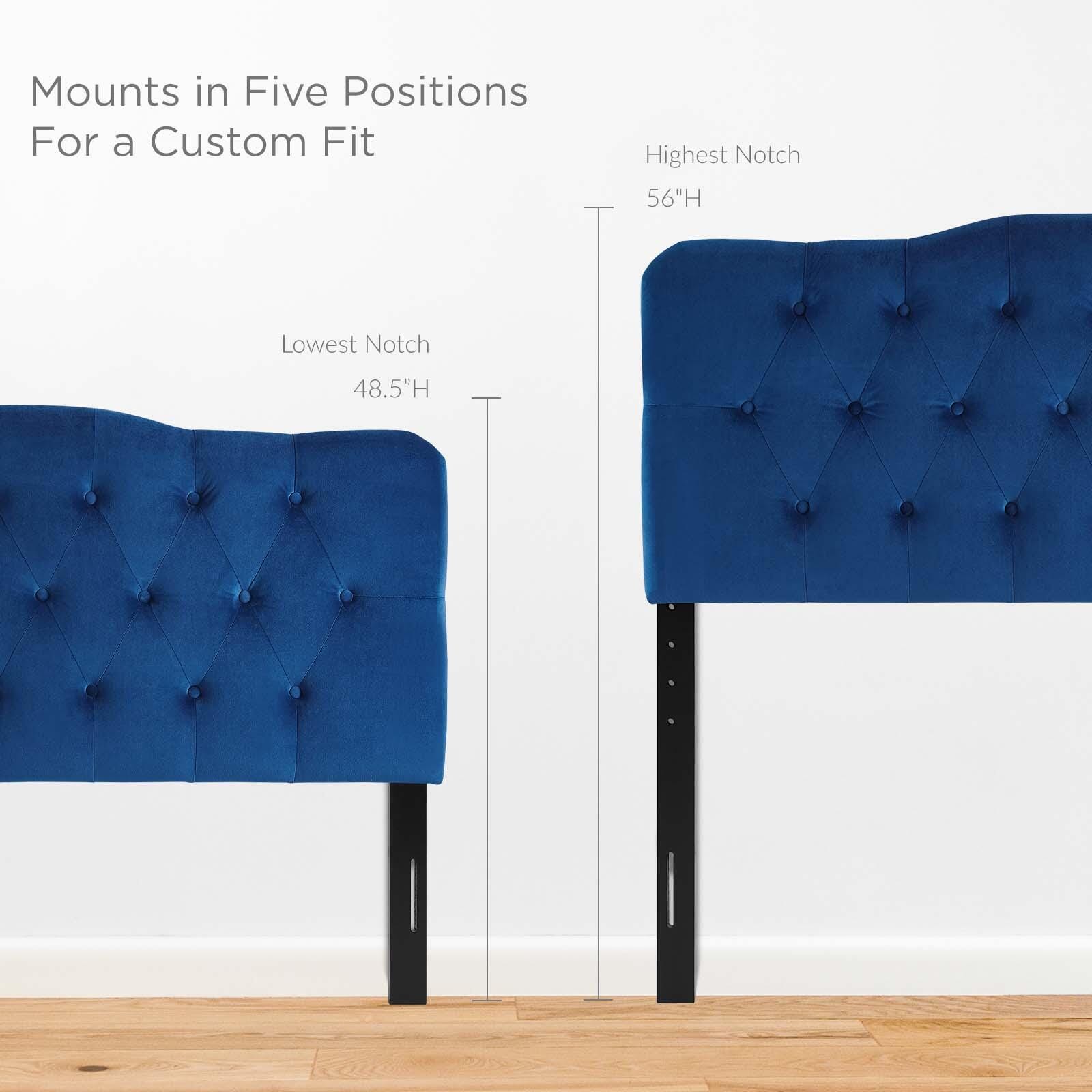 Annabel Queen Diamond Tufted Velvet Headboard, Navy, large