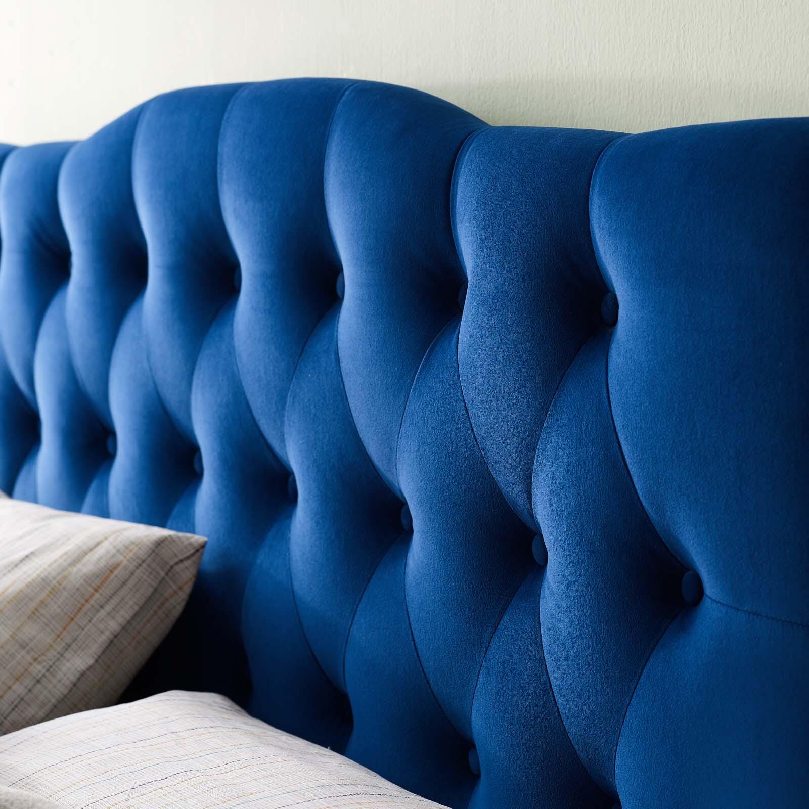 Annabel Queen Diamond Tufted Velvet Headboard, Navy, large