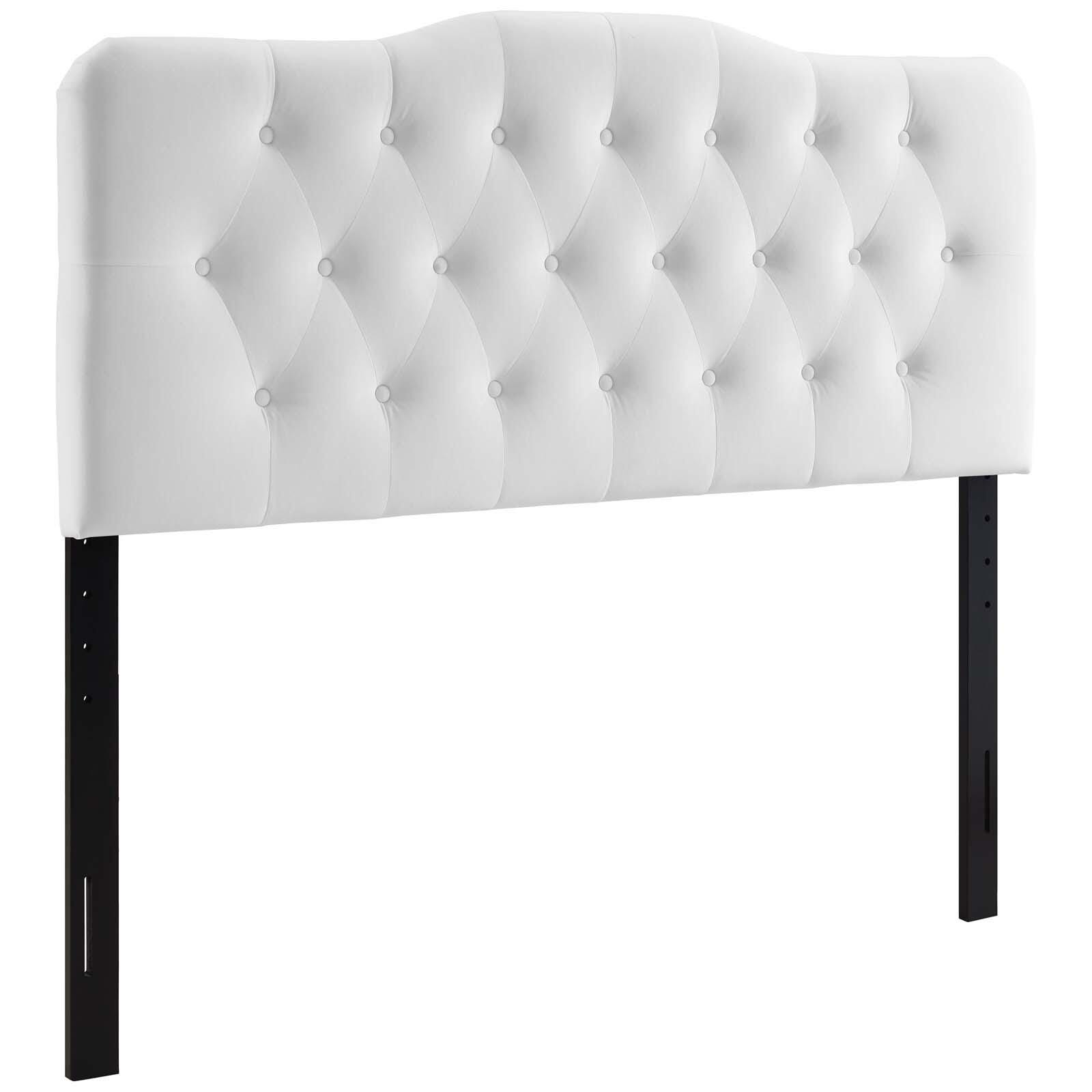 Annabel Queen Diamond Tufted Velvet Headboard, White, large