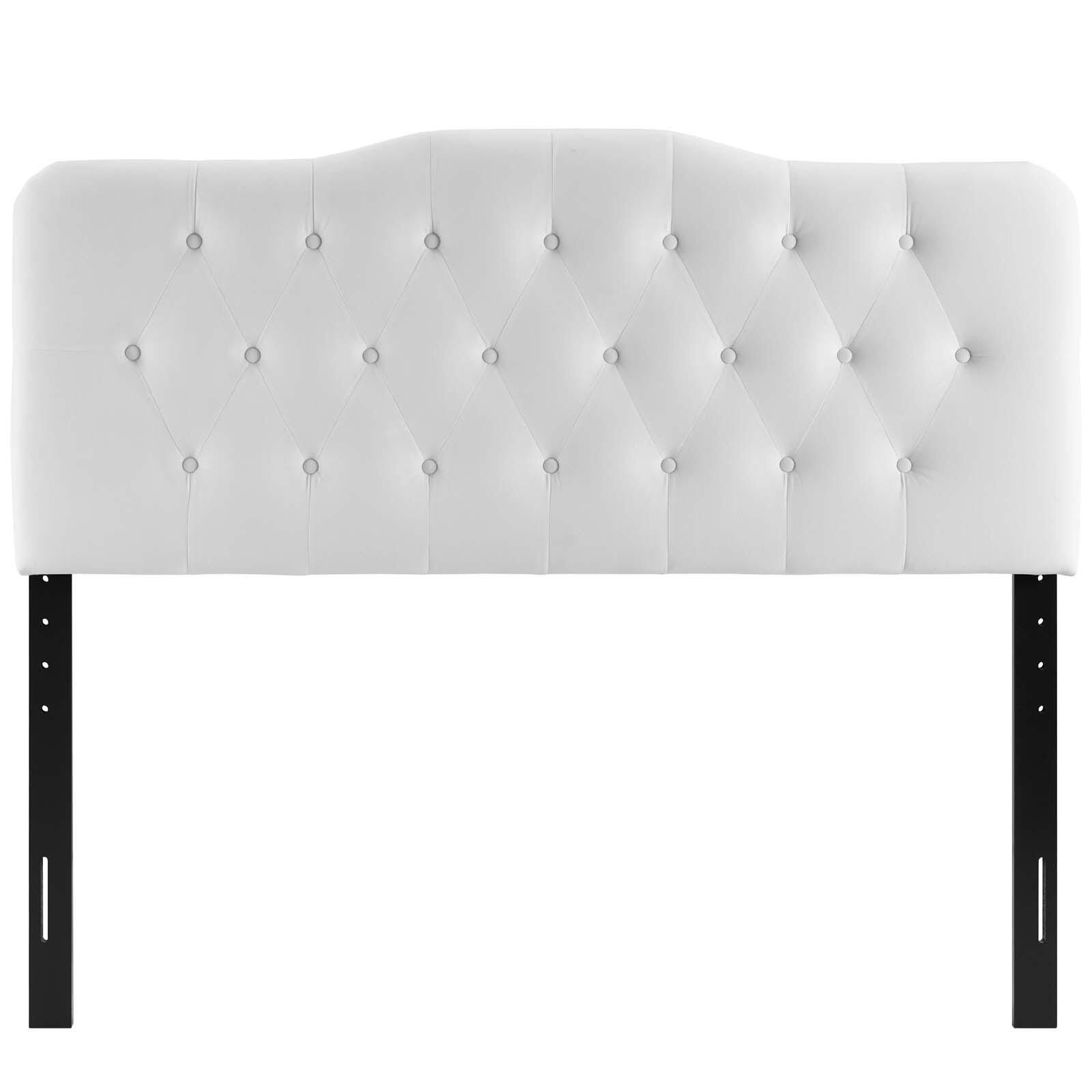 Annabel Queen Diamond Tufted Velvet Headboard, White, large