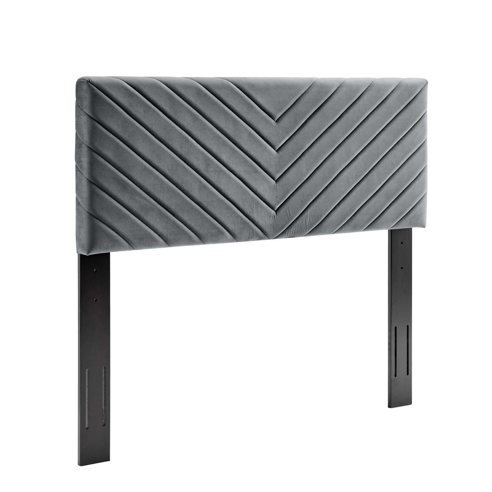 Alyson Queen/Full Angular Channel Tufted Velvet Headboard, Charcoal, large