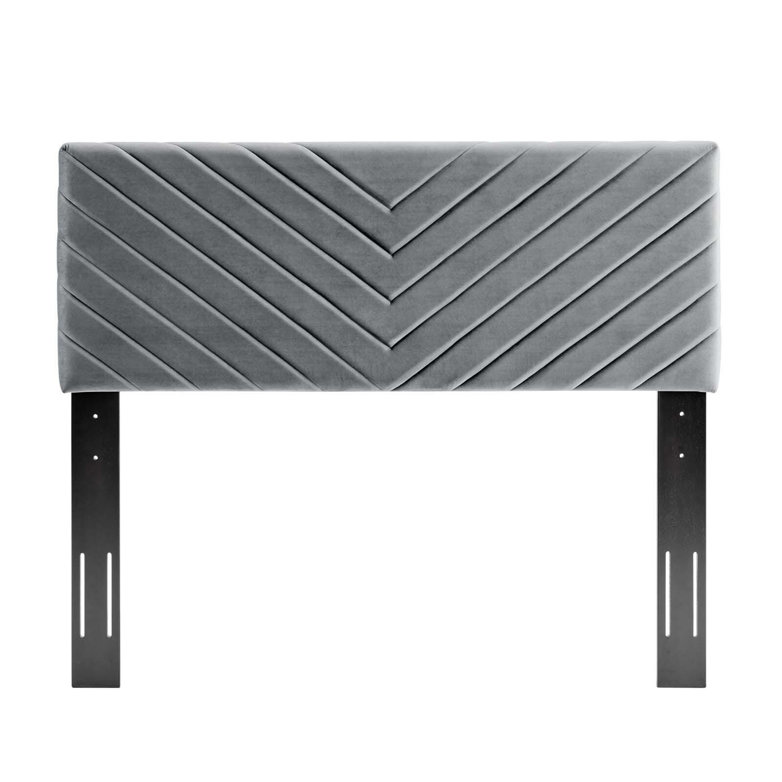 Alyson Queen/Full Angular Channel Tufted Velvet Headboard, Charcoal, large