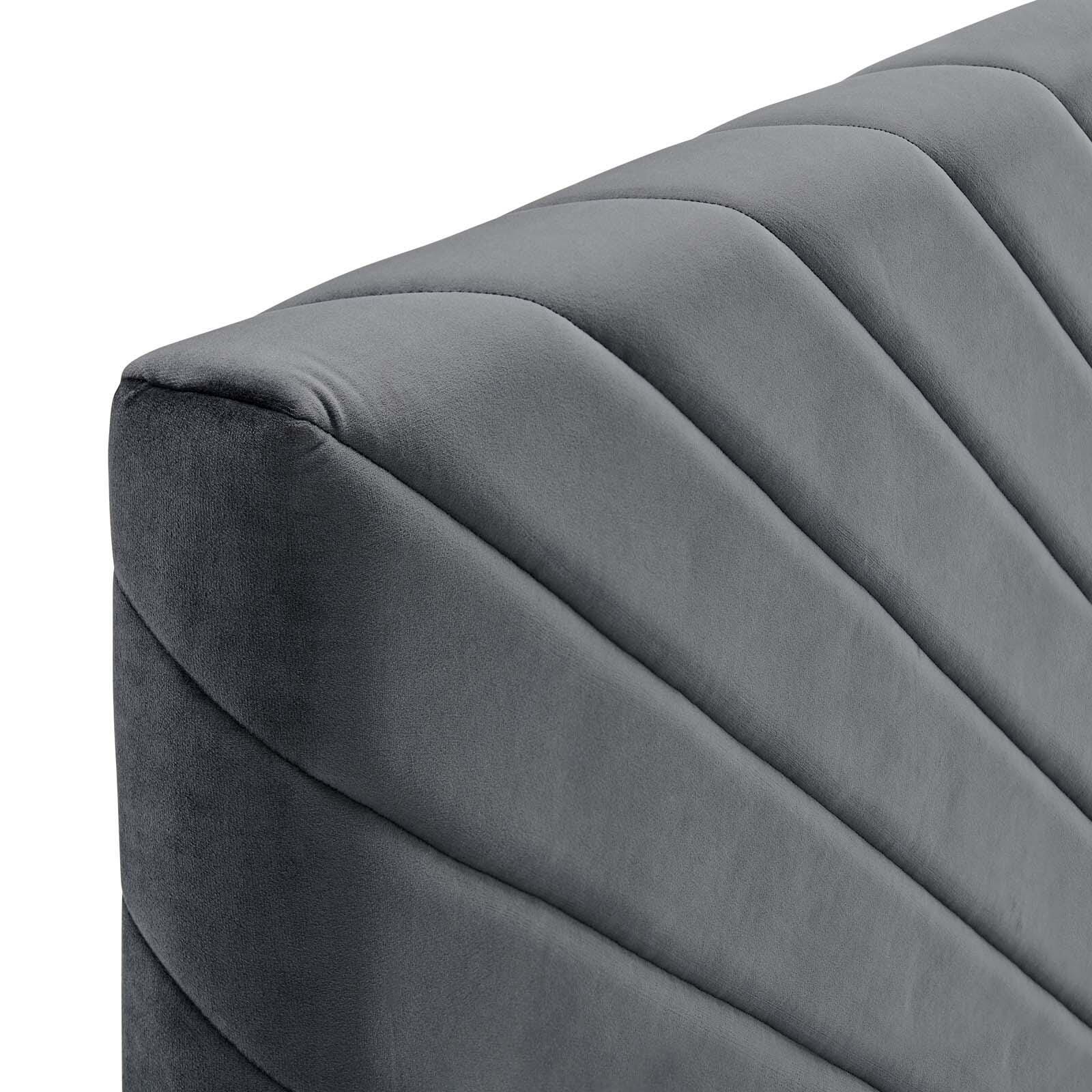 Alyson Queen/Full Angular Channel Tufted Velvet Headboard, Charcoal, large