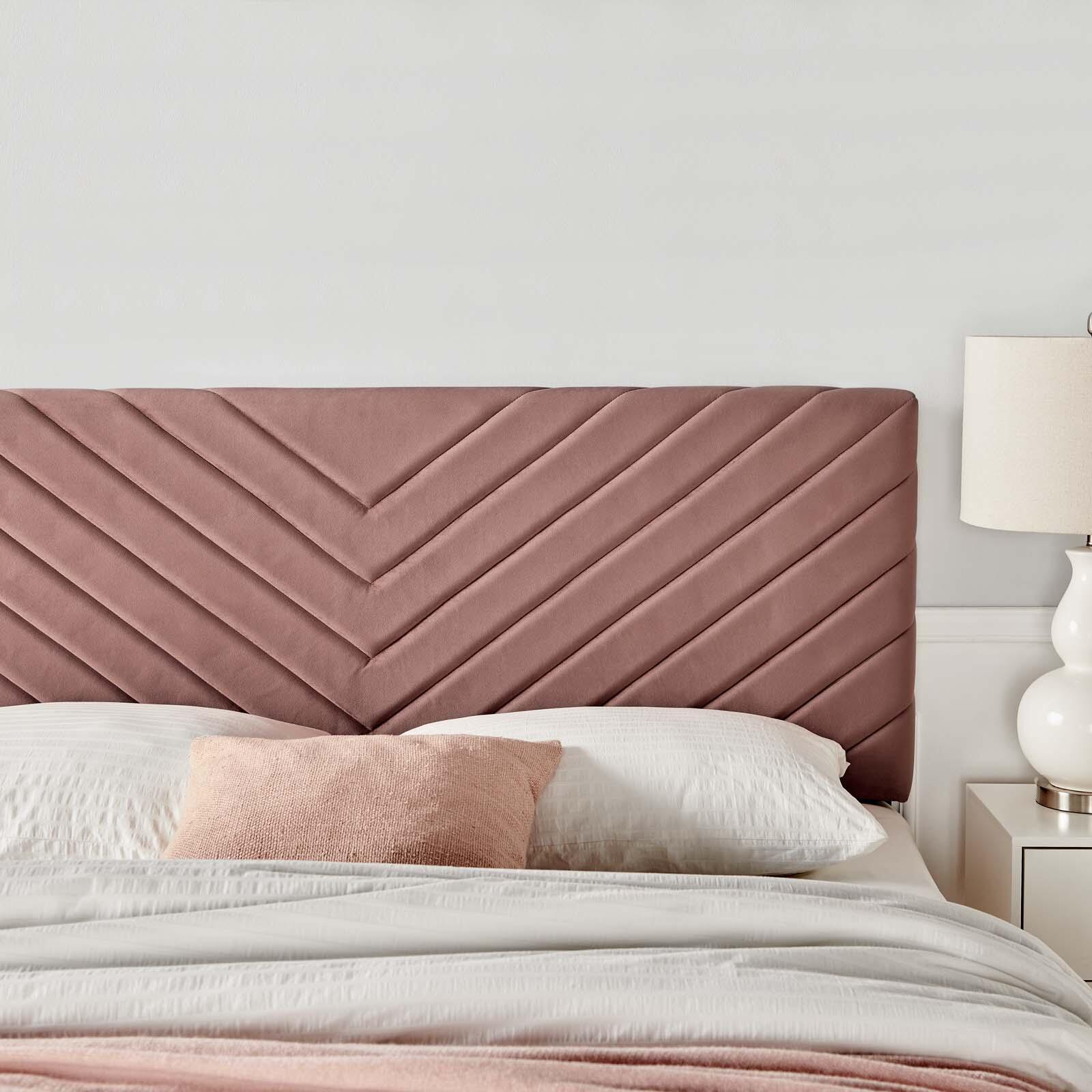 Alyson Queen/Full Angular Channel Tufted Velvet Headboard, Dusty Rose, large