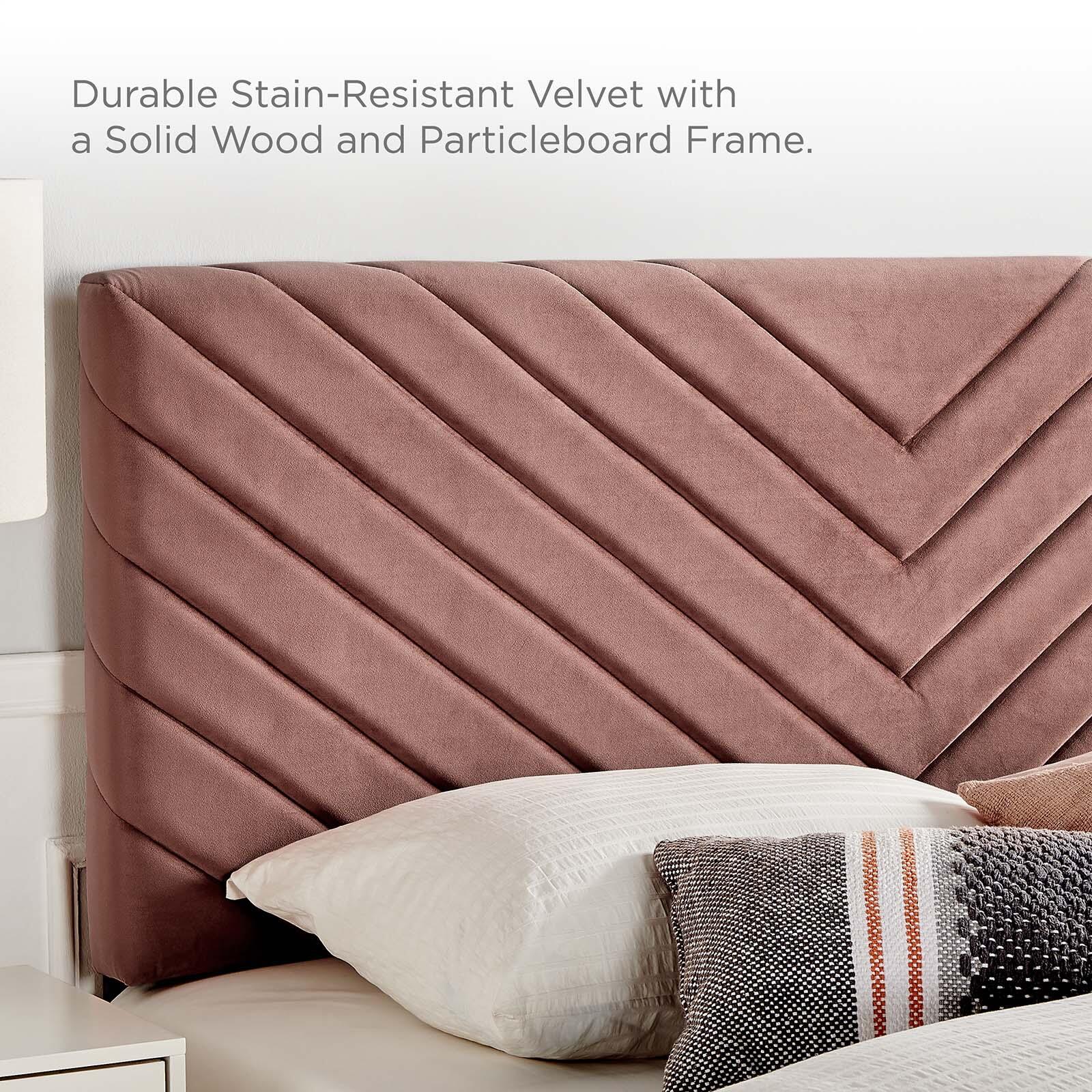 Alyson Queen/Full Angular Channel Tufted Velvet Headboard, Dusty Rose, large