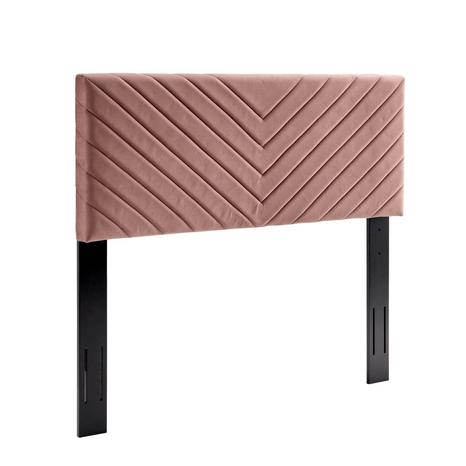 Alyson Queen/Full Angular Channel Tufted Velvet Headboard, Dusty Rose, large