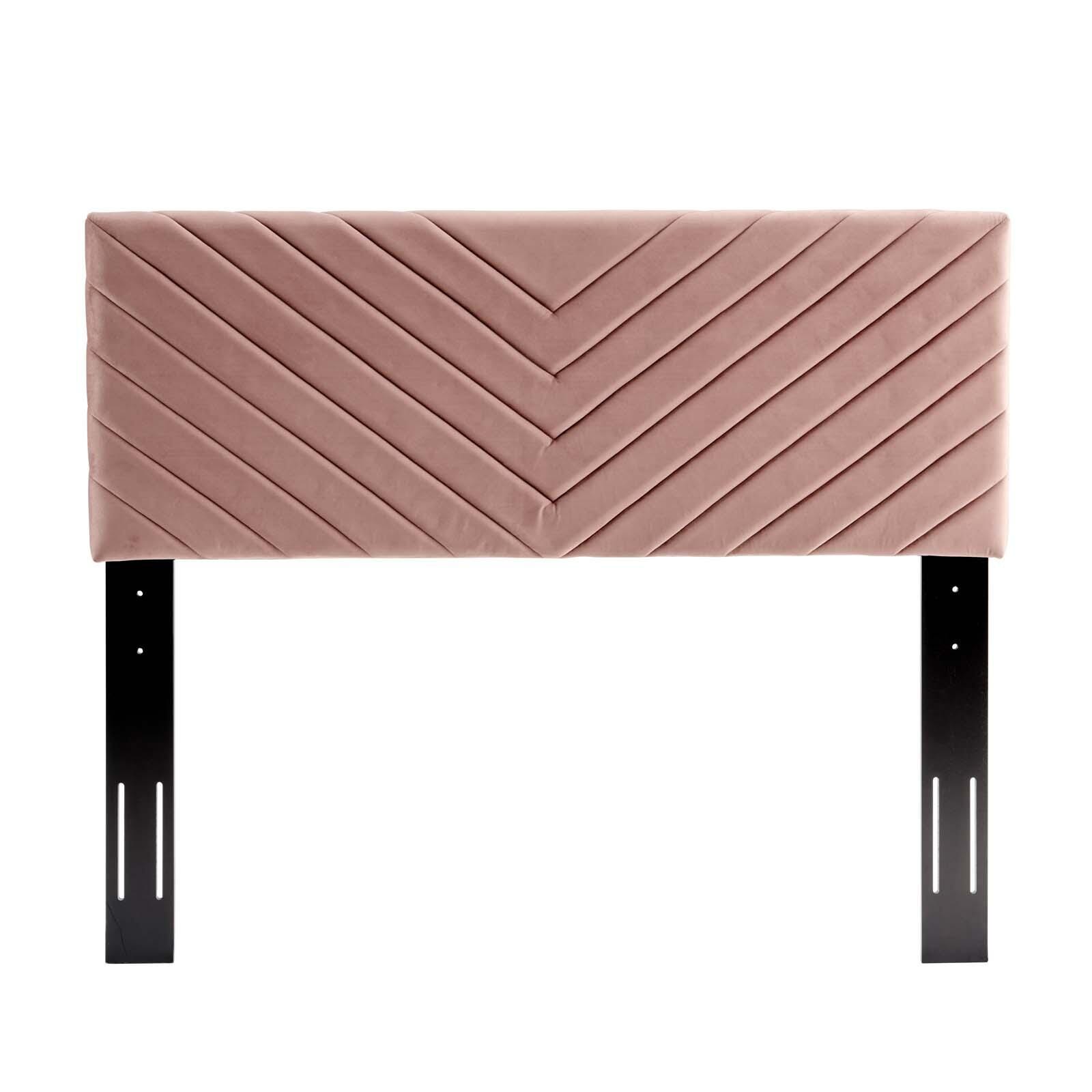 Alyson Queen/Full Angular Channel Tufted Velvet Headboard, Dusty Rose, large
