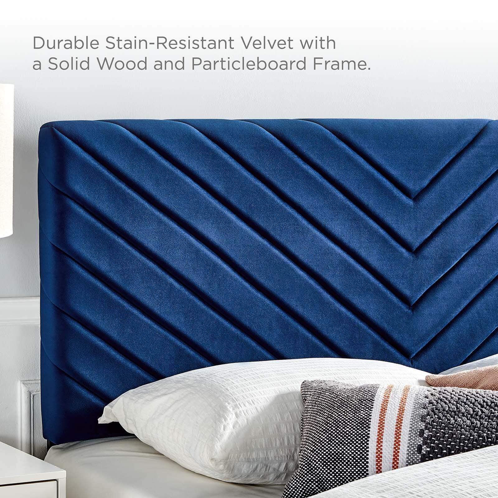 Alyson Queen/Full Angular Channel Tufted Velvet Headboard, Navy, large