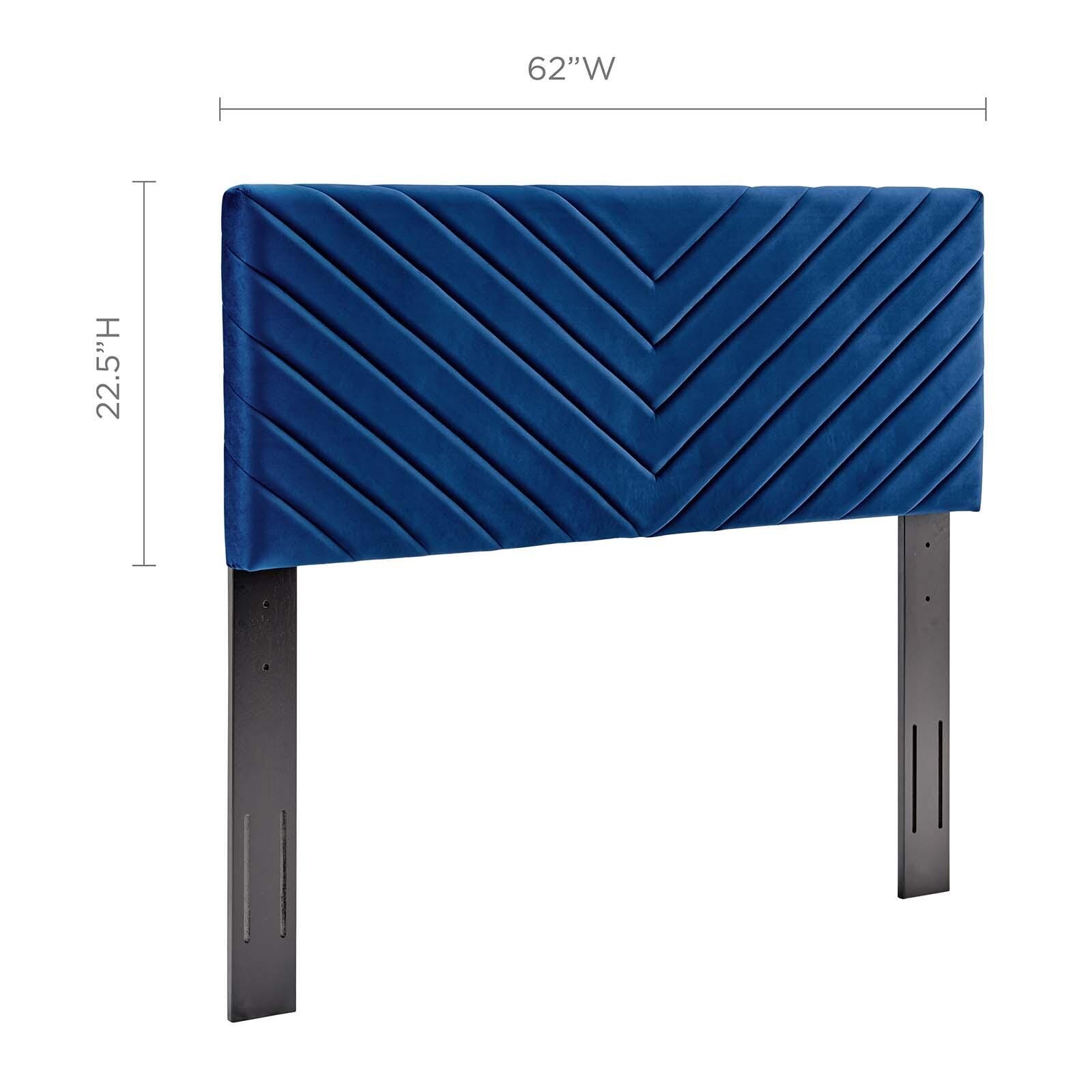 Alyson Queen/Full Angular Channel Tufted Velvet Headboard, Navy, large