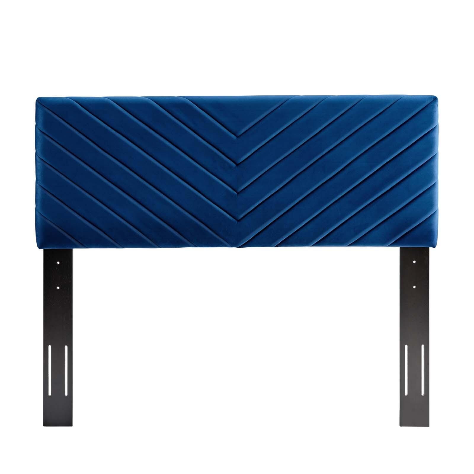 Alyson Queen/Full Angular Channel Tufted Velvet Headboard, Navy, large
