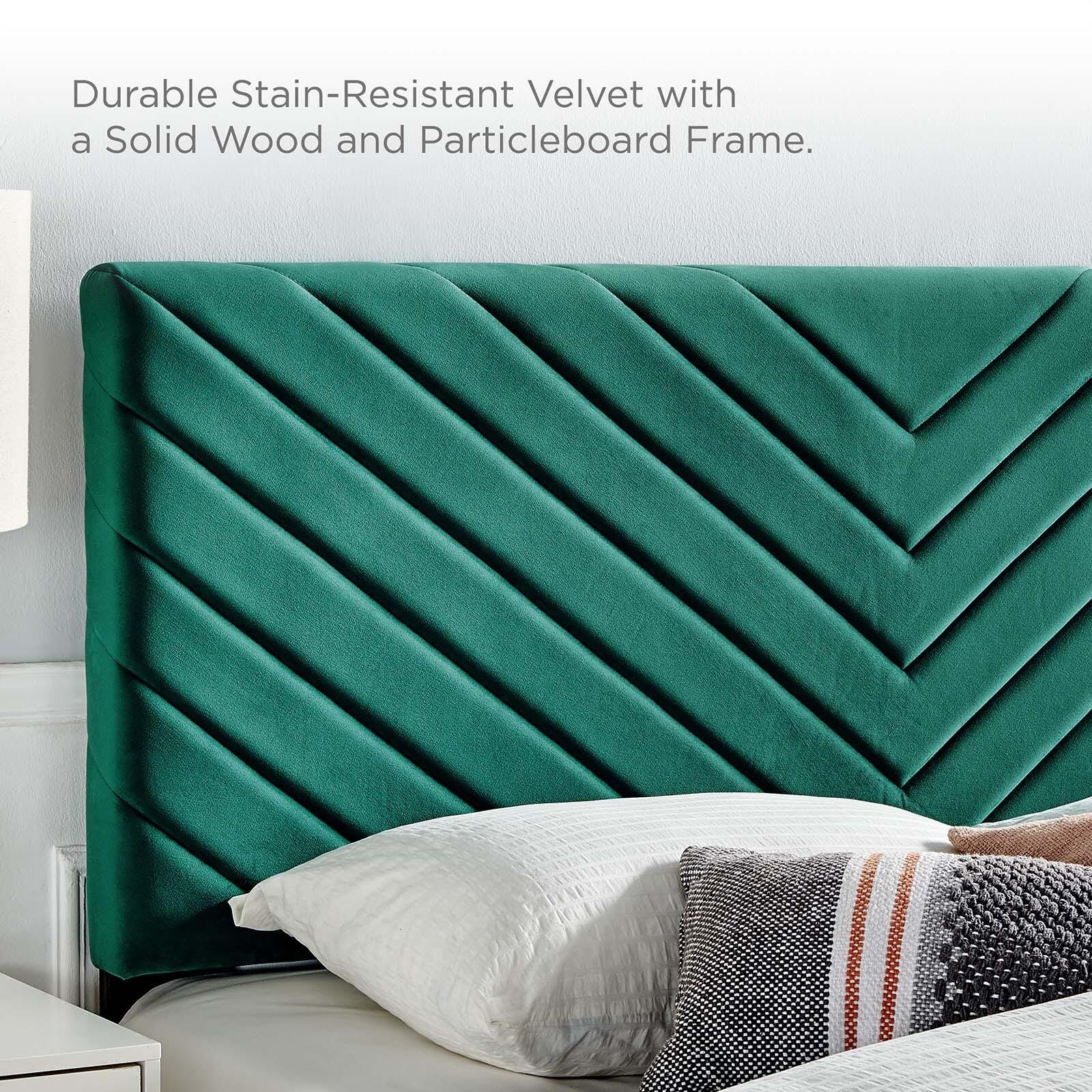 Alyson Queen/Full Angular Channel Tufted Velvet Headboard, Teal, large