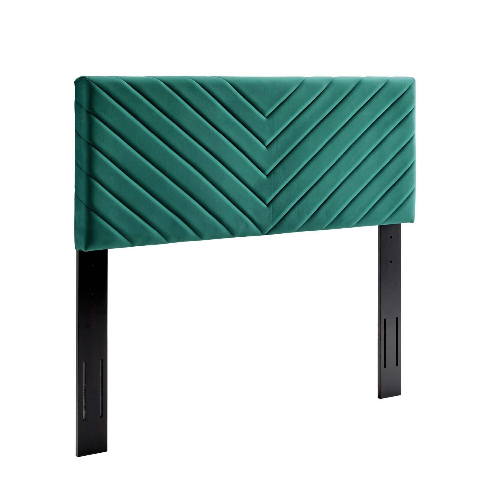 Alyson Queen/Full Angular Channel Tufted Velvet Headboard, Teal, large