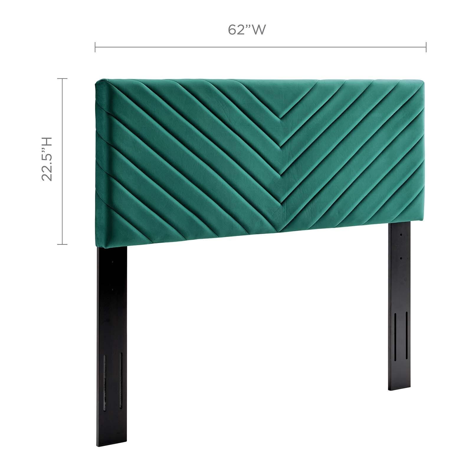 Alyson Queen/Full Angular Channel Tufted Velvet Headboard, Teal, large