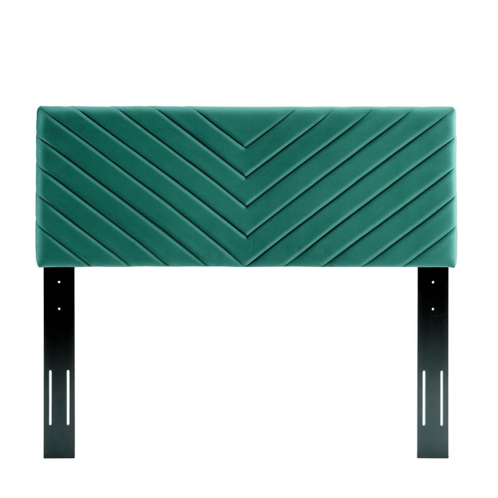 Alyson Queen/Full Angular Channel Tufted Velvet Headboard, Teal, large