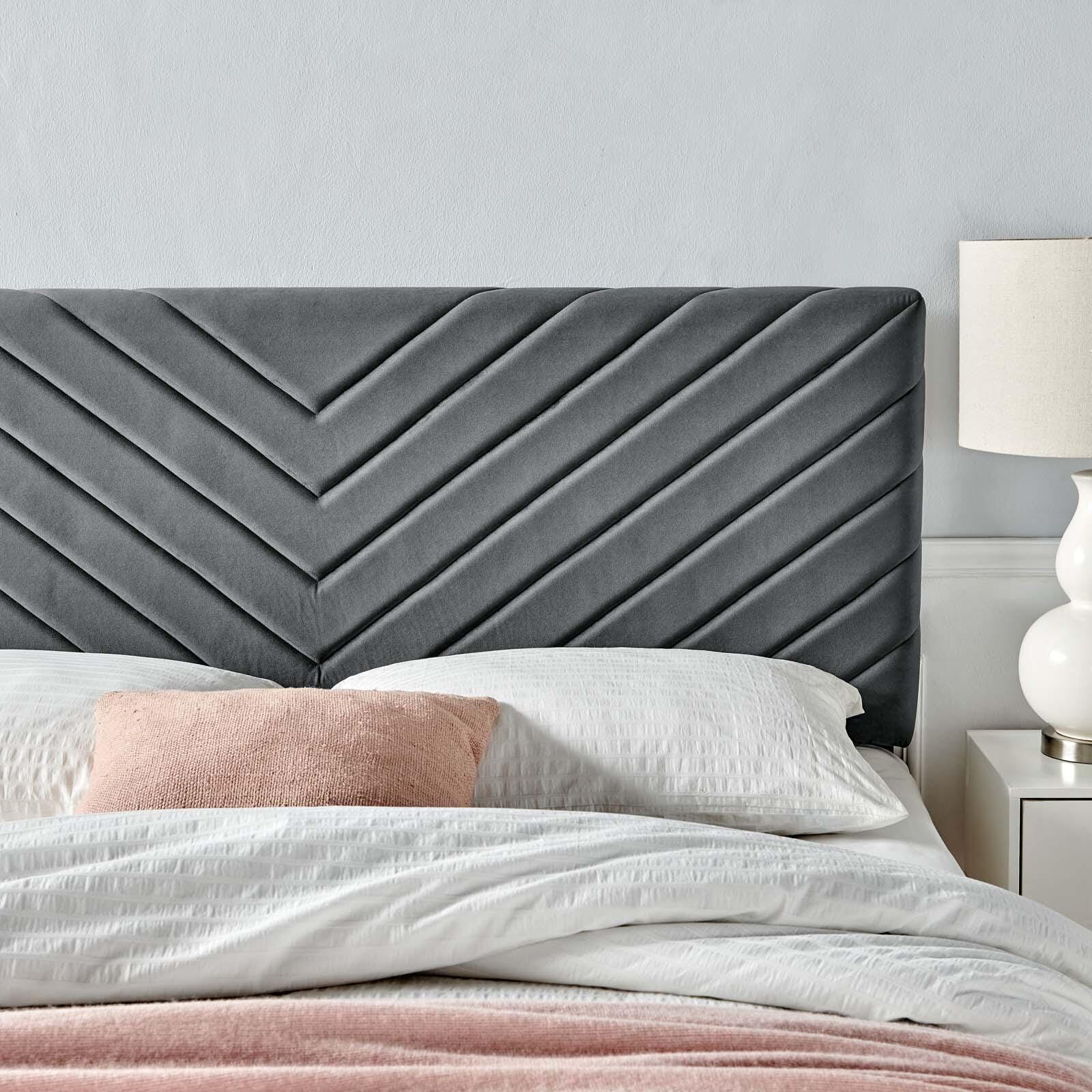 Alyson King and California King Angular Channel Tufted Velvet Headboard, Charcoal, large