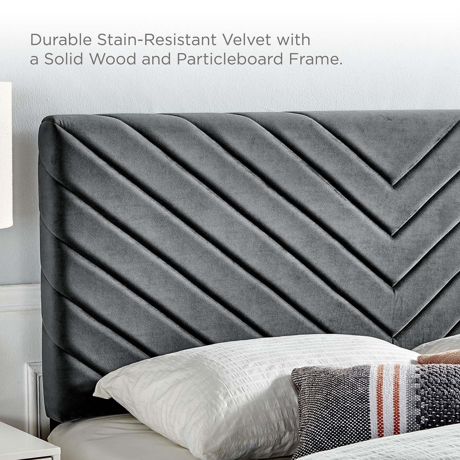 Alyson King and California King Angular Channel Tufted Velvet Headboard, Charcoal, large