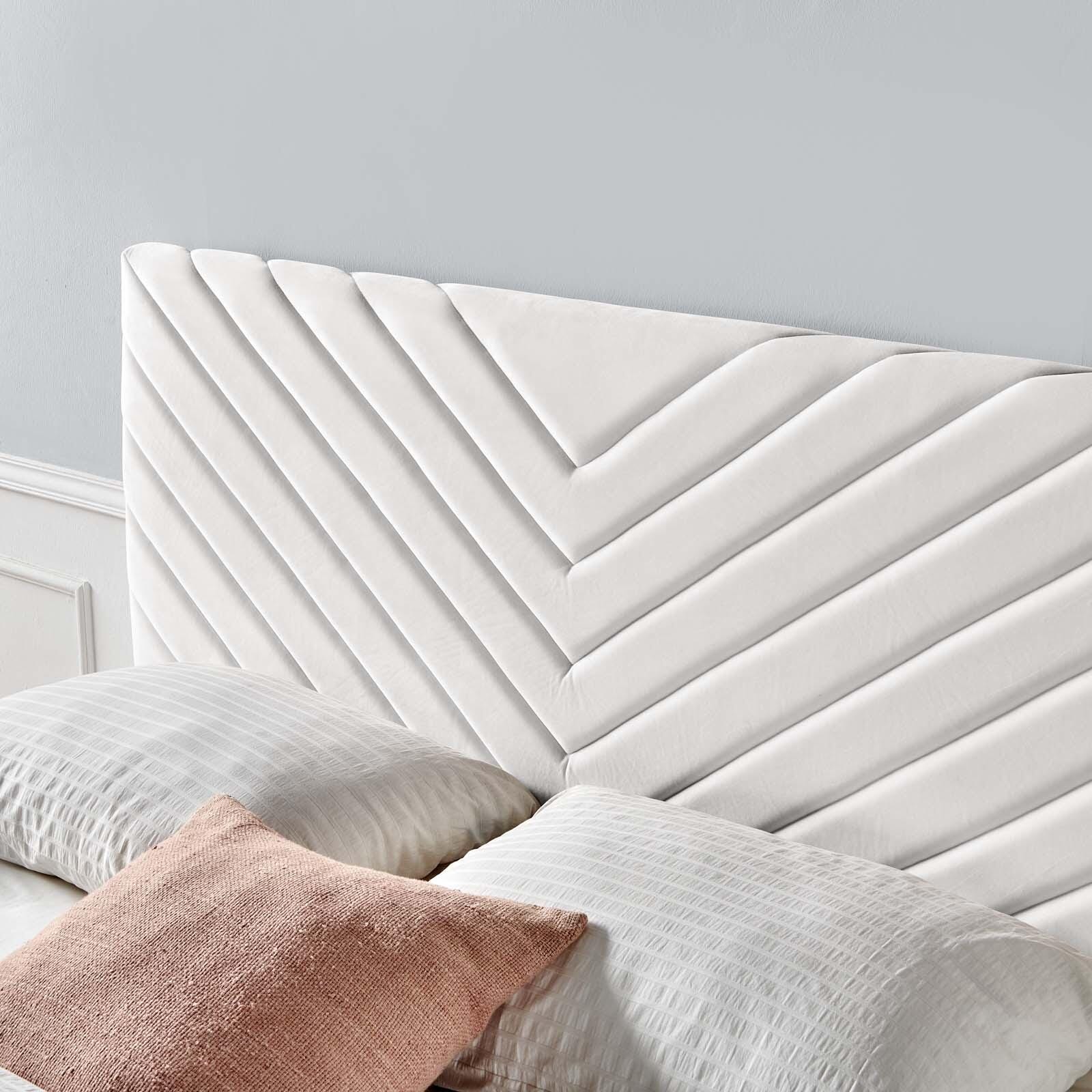 Alyson King and California King Angular Channel Tufted Velvet Headboard, White, large