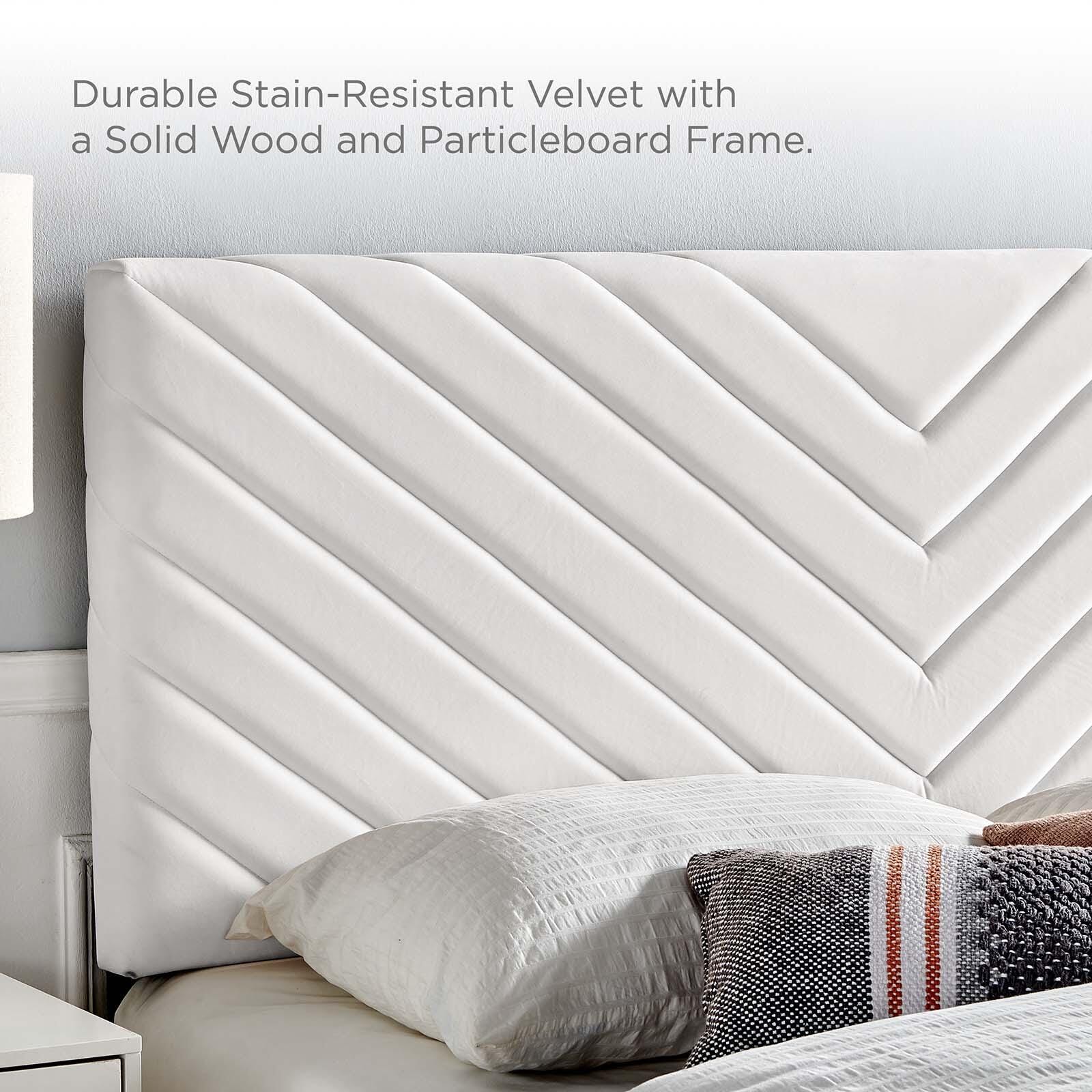 Alyson King and California King Angular Channel Tufted Velvet Headboard, White, large