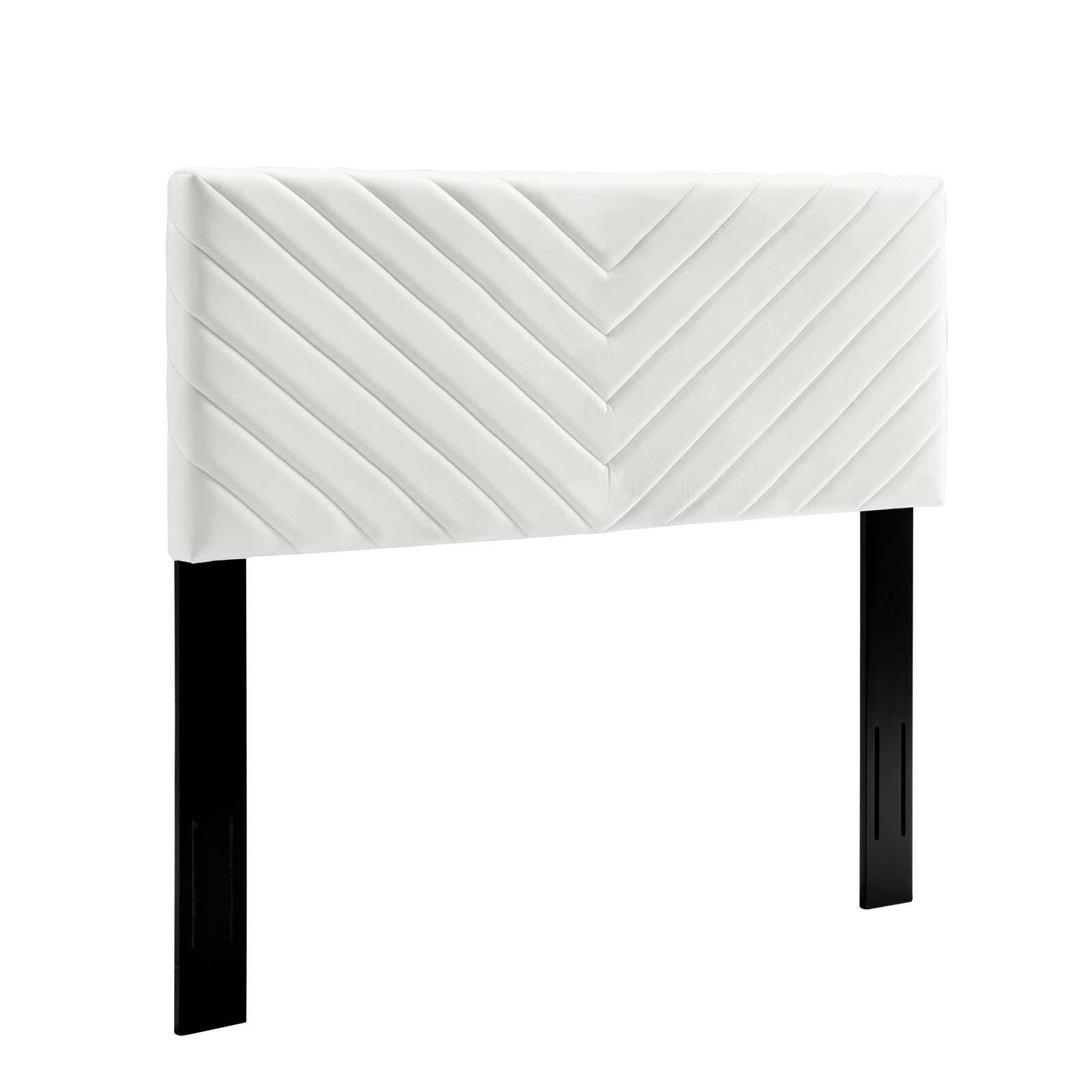 Alyson King and California King Angular Channel Tufted Velvet Headboard, White, large