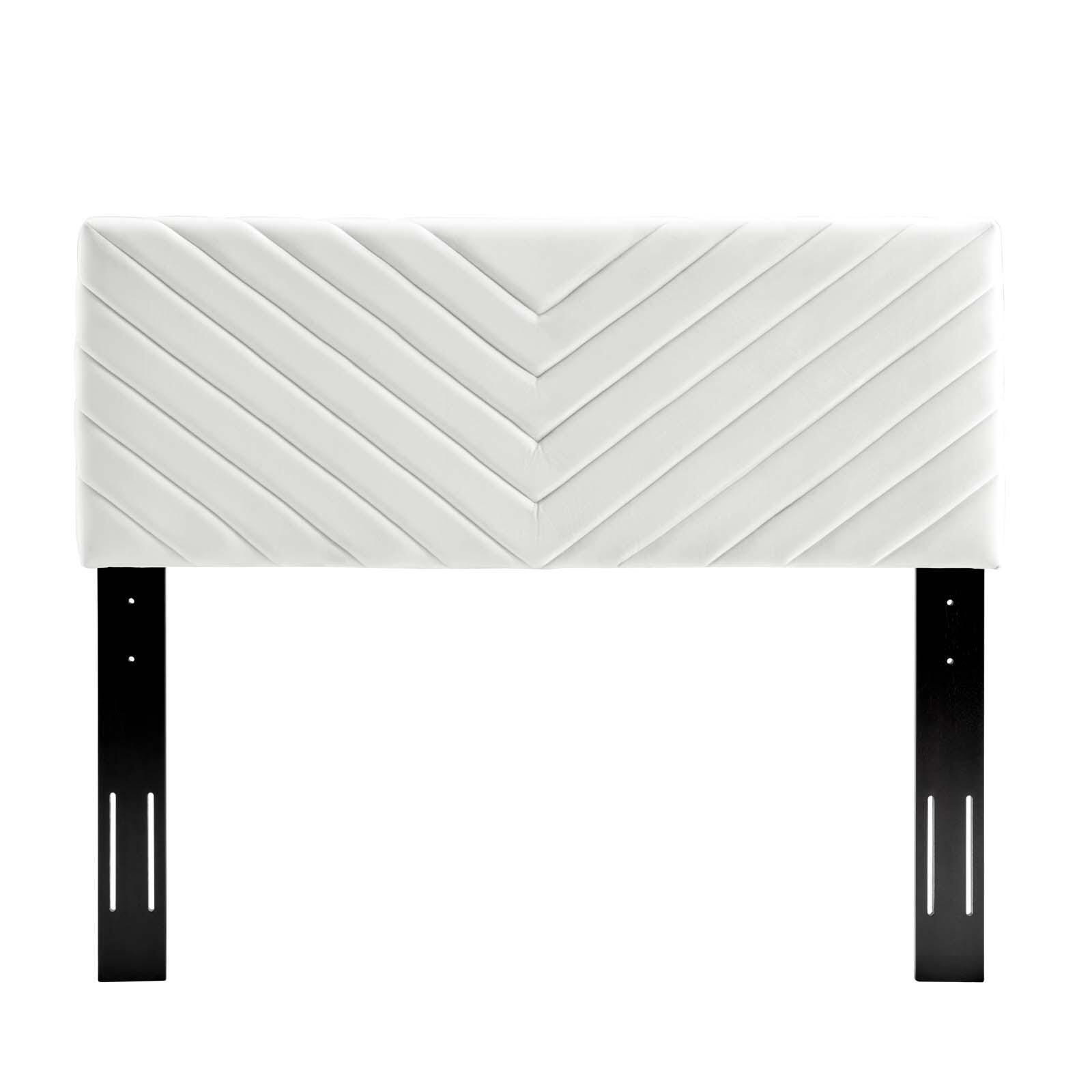 Alyson King and California King Angular Channel Tufted Velvet Headboard, White, large