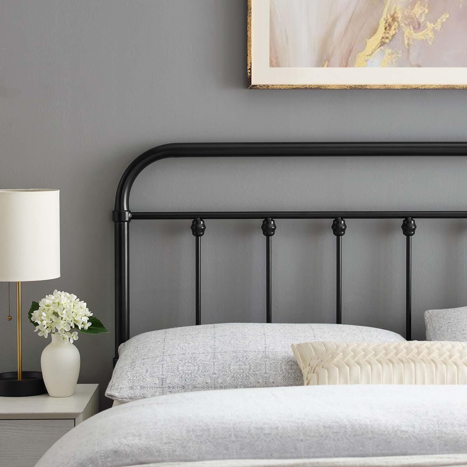 Sage Queen Metal Headboard, Black, large