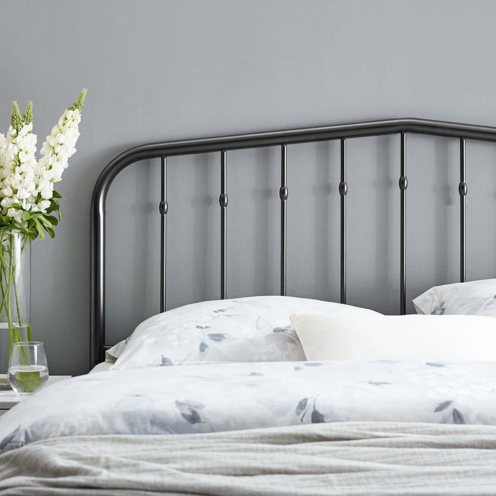 Lennon Queen Metal Headboard, Black, large