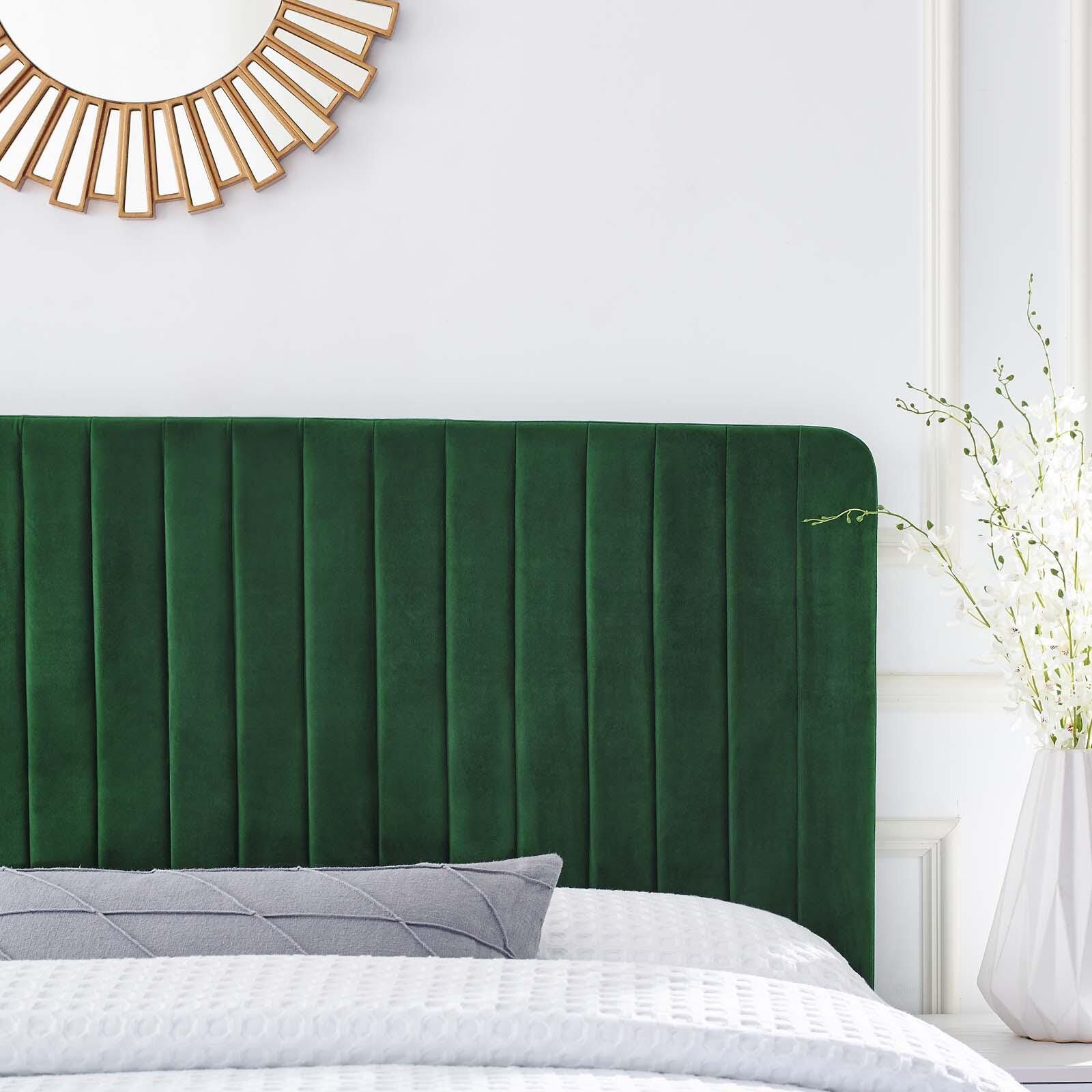 Milenna Queen/Full Tufted Velvet Headboard, Emerald, large