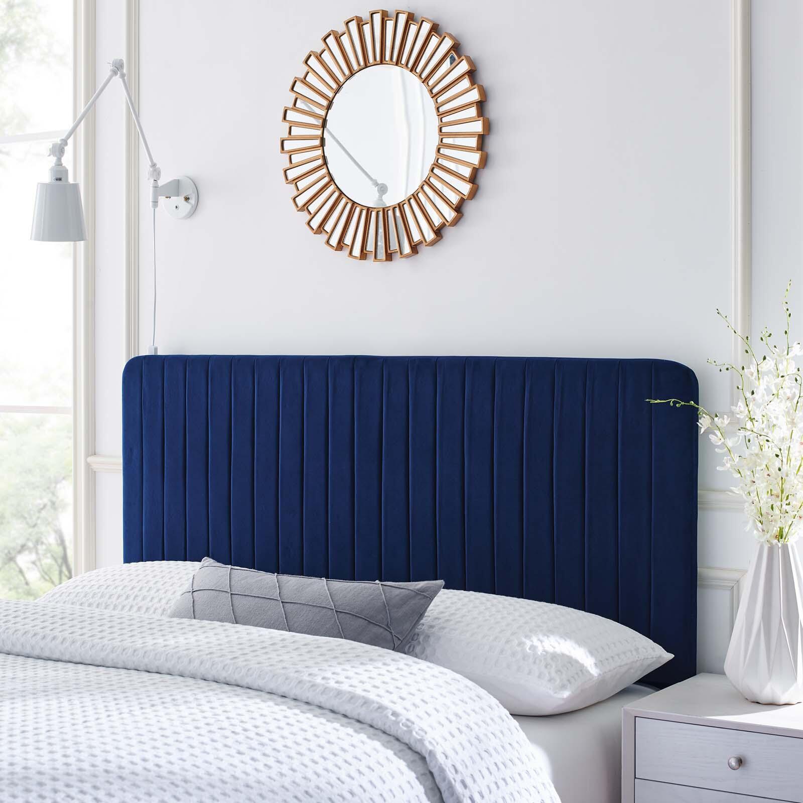 Milenna King and California King Tufted Velvet Headboard, Navy, rollover