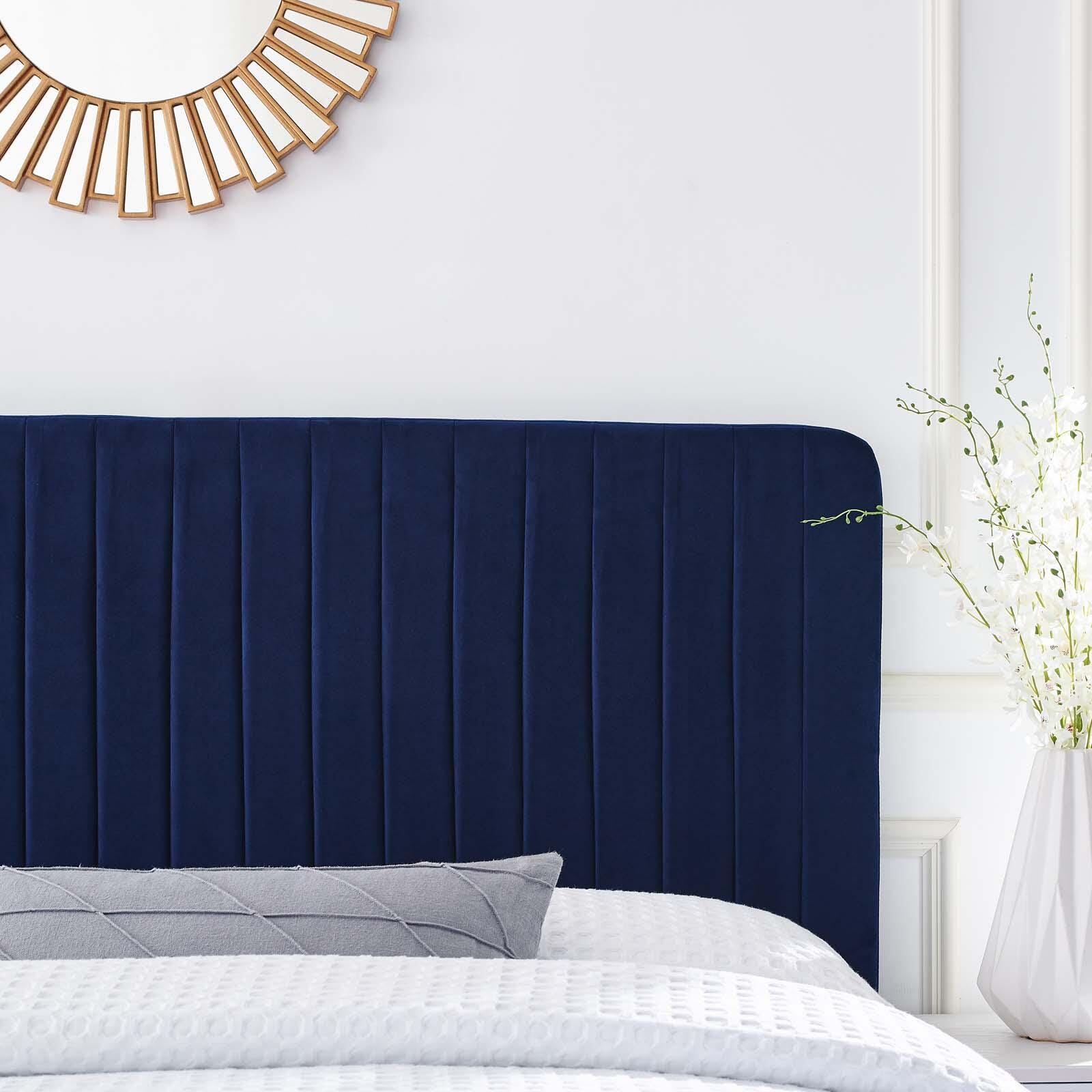 Milenna King and California King Tufted Velvet Headboard, Navy, large