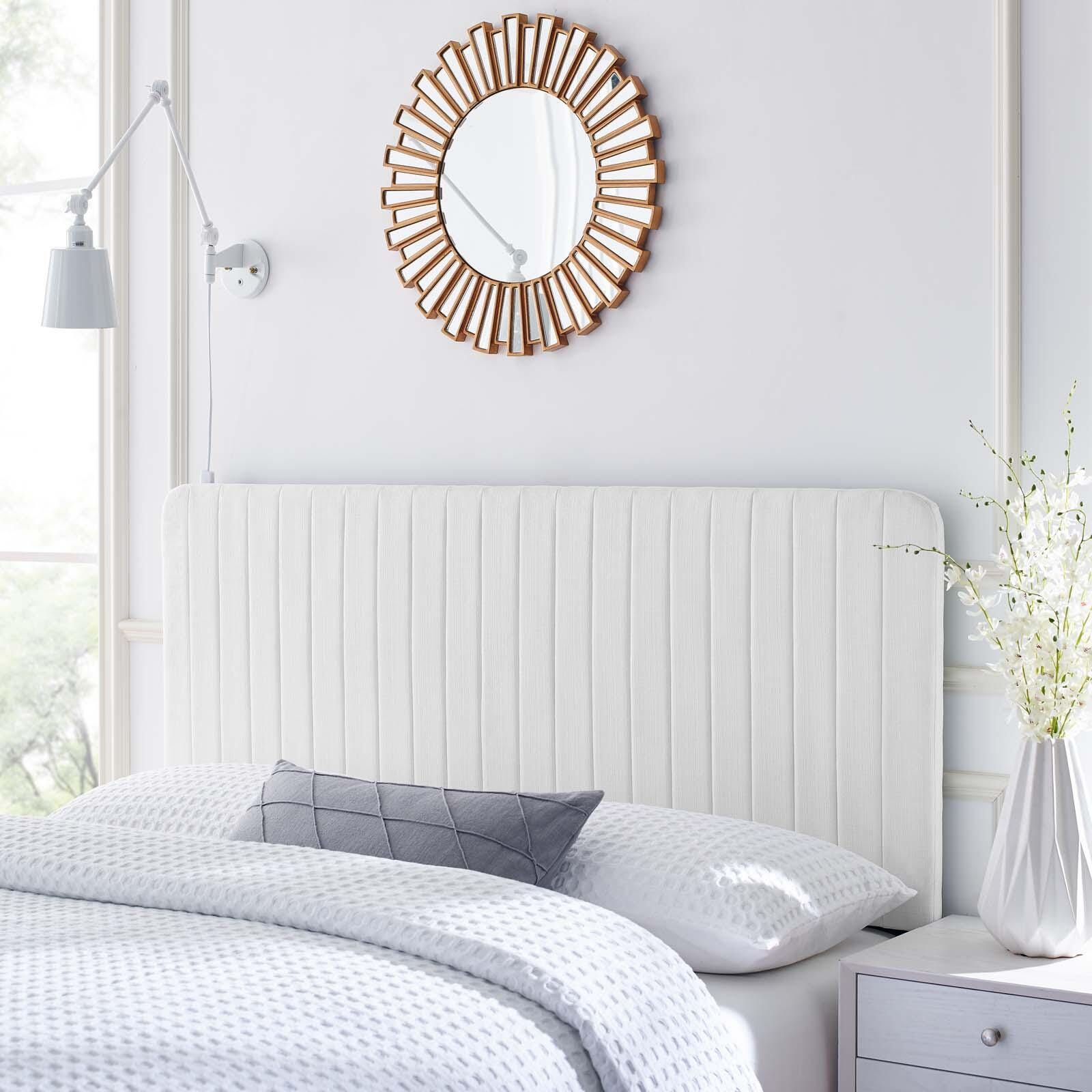 Milenna King and California King Tufted Velvet Headboard, White, rollover