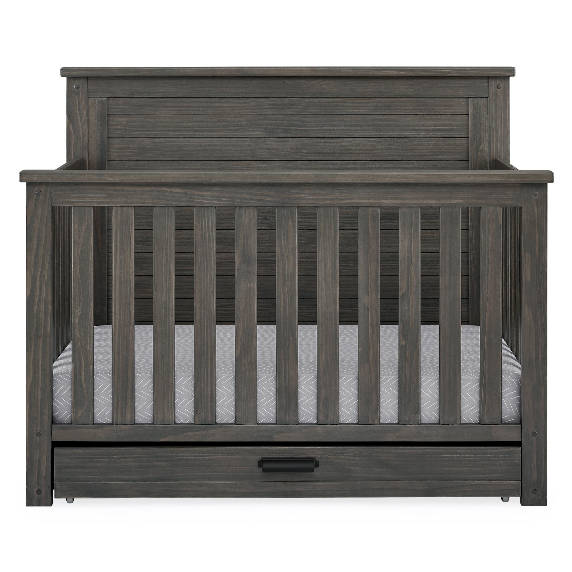 Simmons Kids Caden 6-in-1 Convertible Crib with Trundle Drawer, Rustic Gray, large