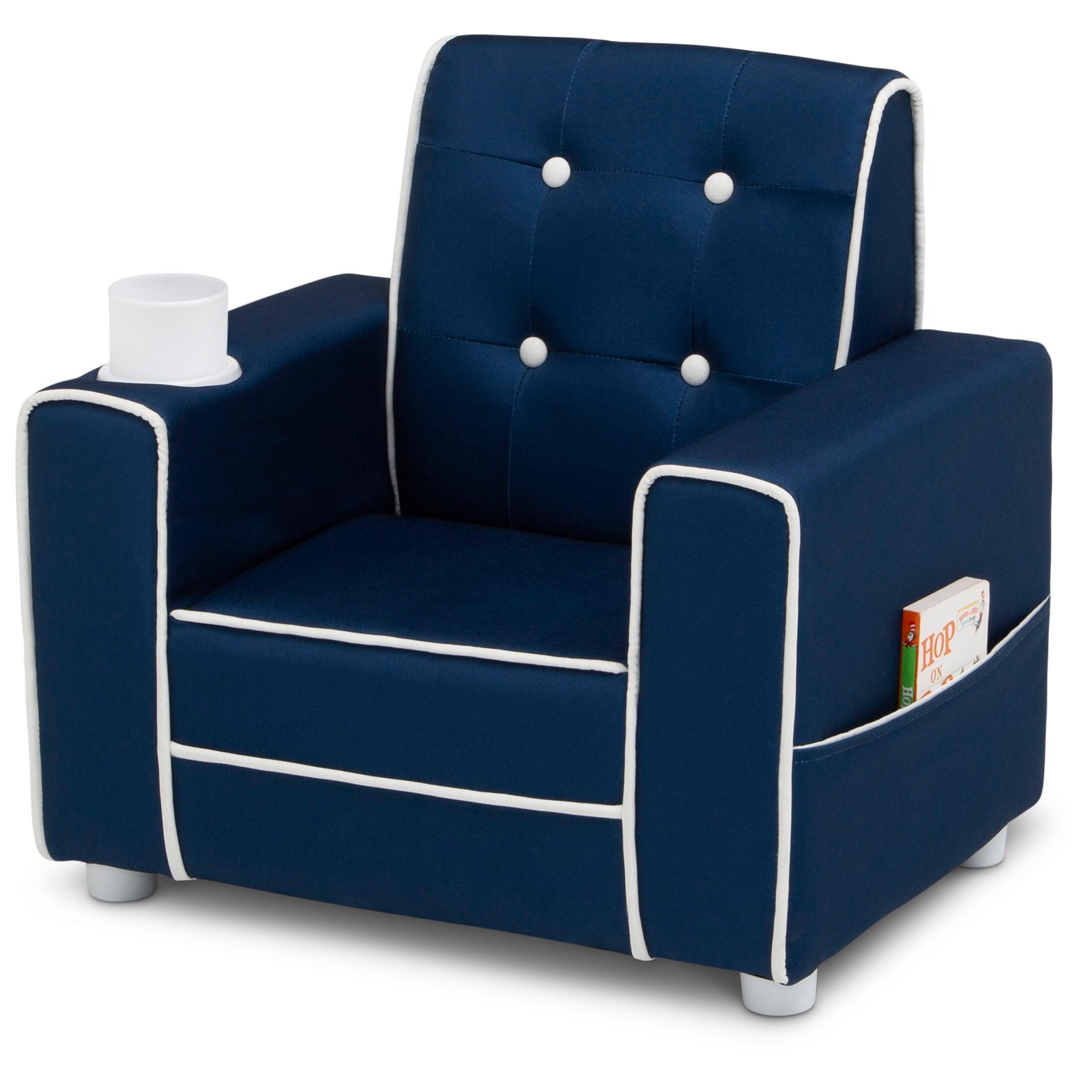 Delta Children Chelsea Kids Upholstered Chair with Cup Holder, Blue, large