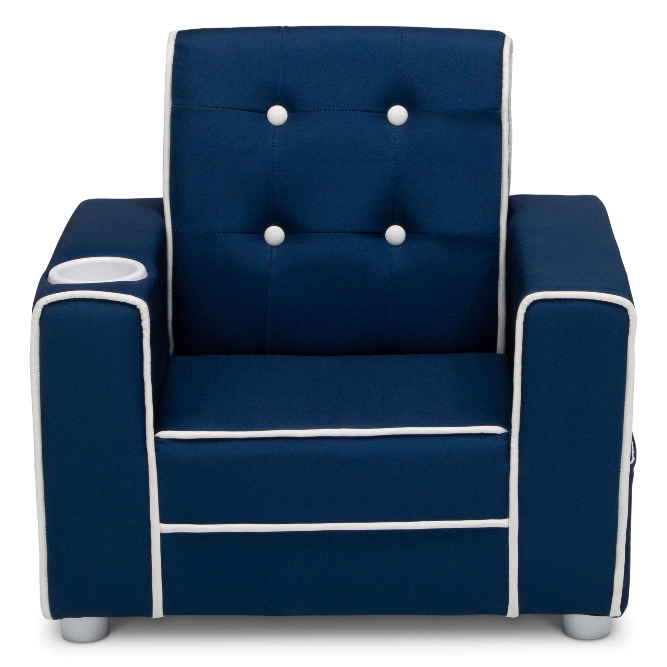 Delta Children Chelsea Kids Upholstered Chair with Cup Holder, Blue, large
