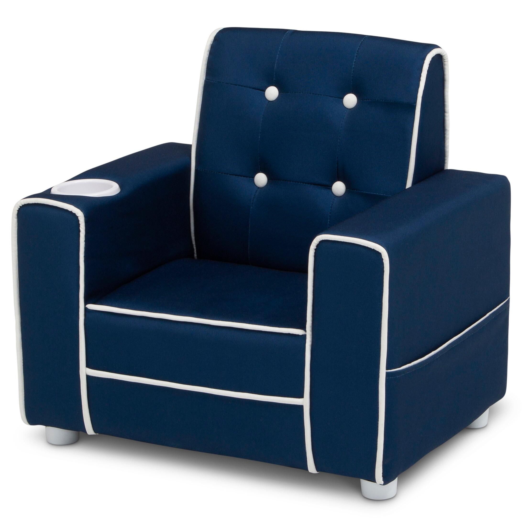 Delta Children Chelsea Kids Upholstered Chair with Cup Holder, Blue, large