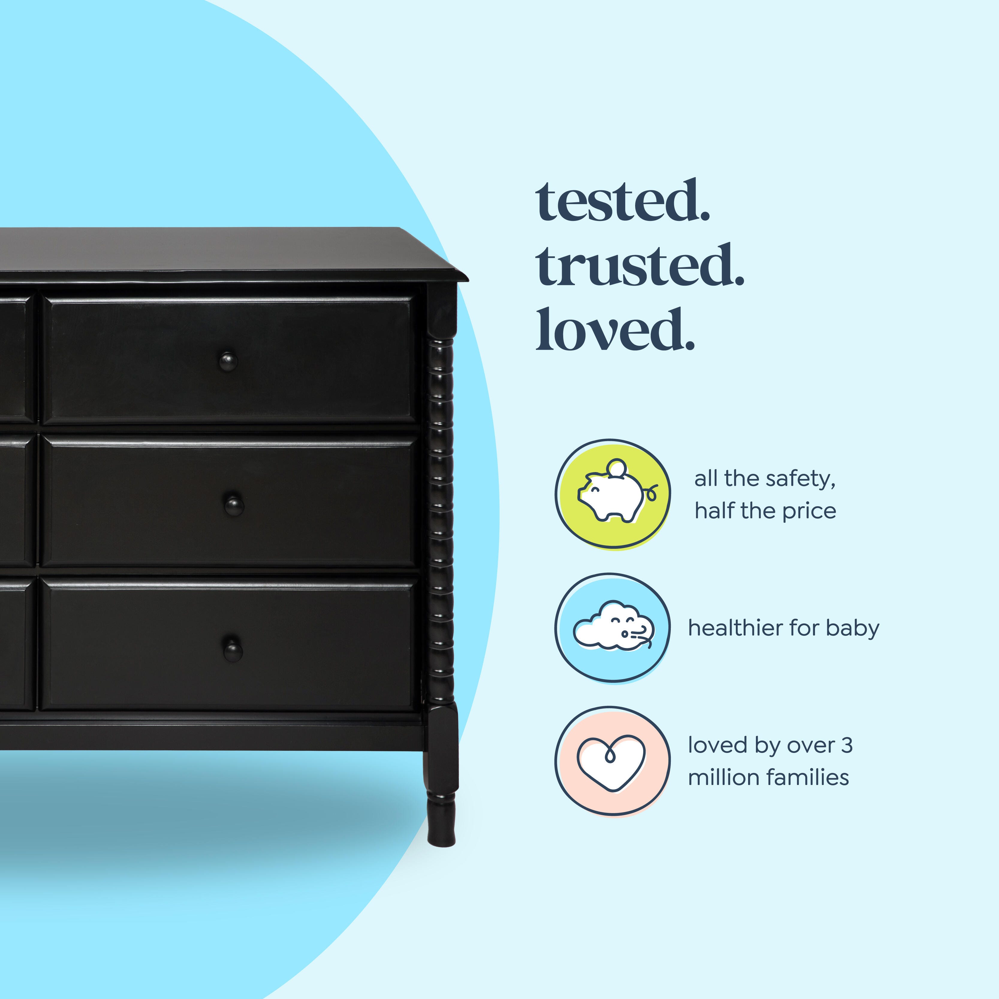 daVinci Jenny Lind 18" 6 Drawer Dresser, Ebony, large